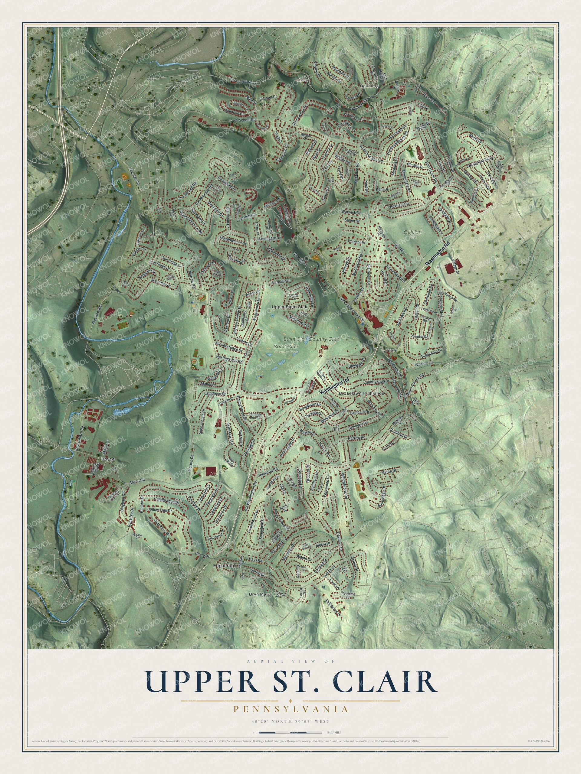 Watermarked full-map preview of Upper St. Clair, Pennsylvania
