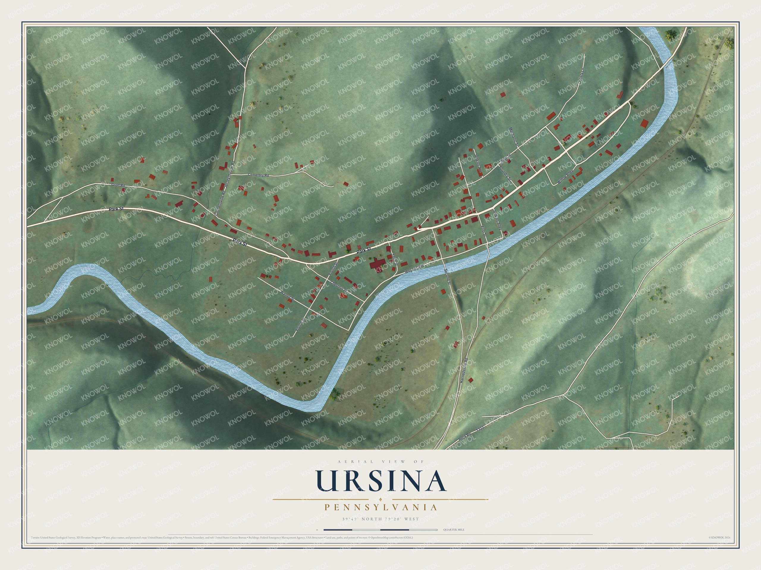 Watermarked full-map preview of Ursina, Pennsylvania