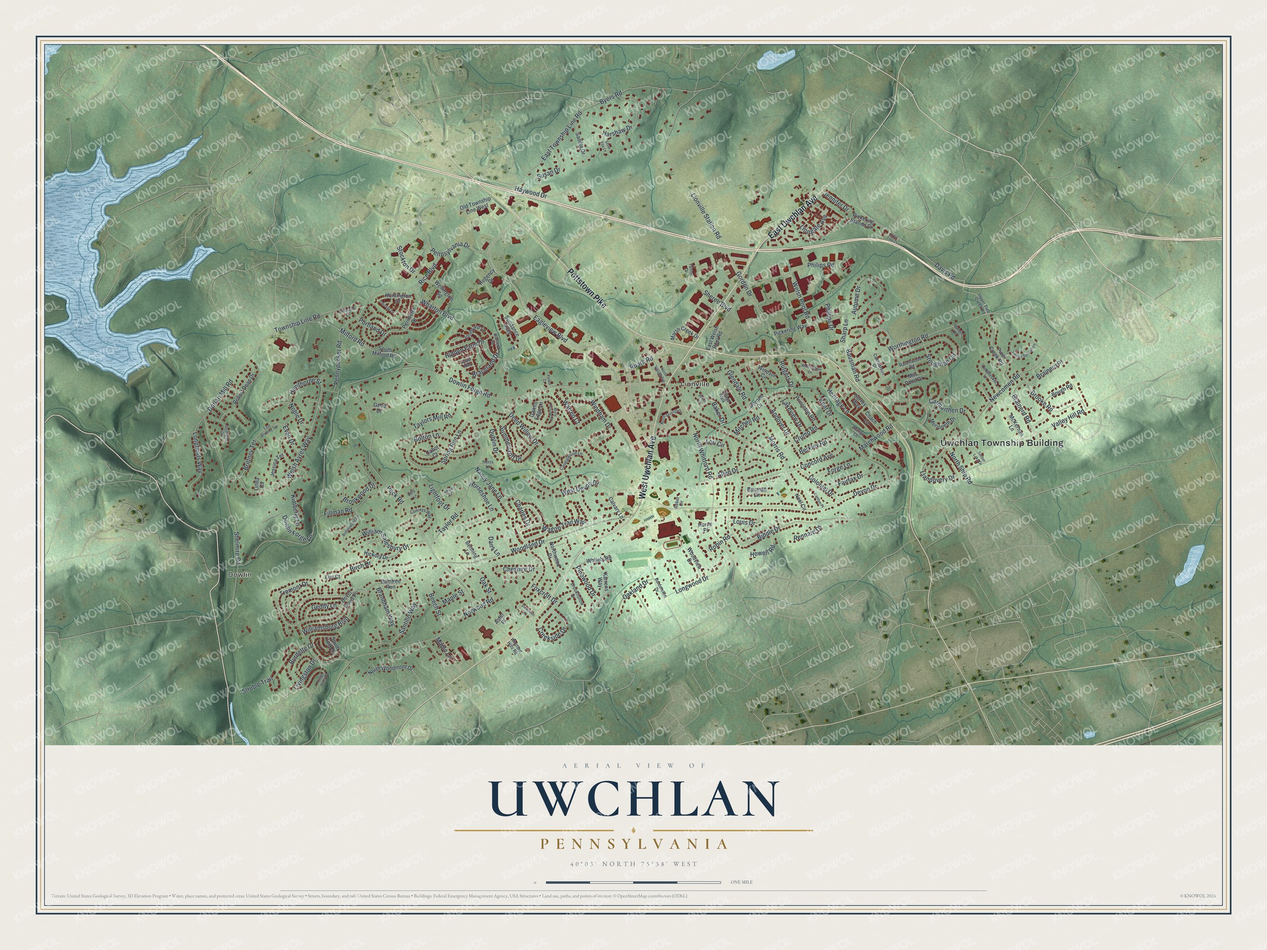 Watermarked full-map preview of Uwchlan, Pennsylvania