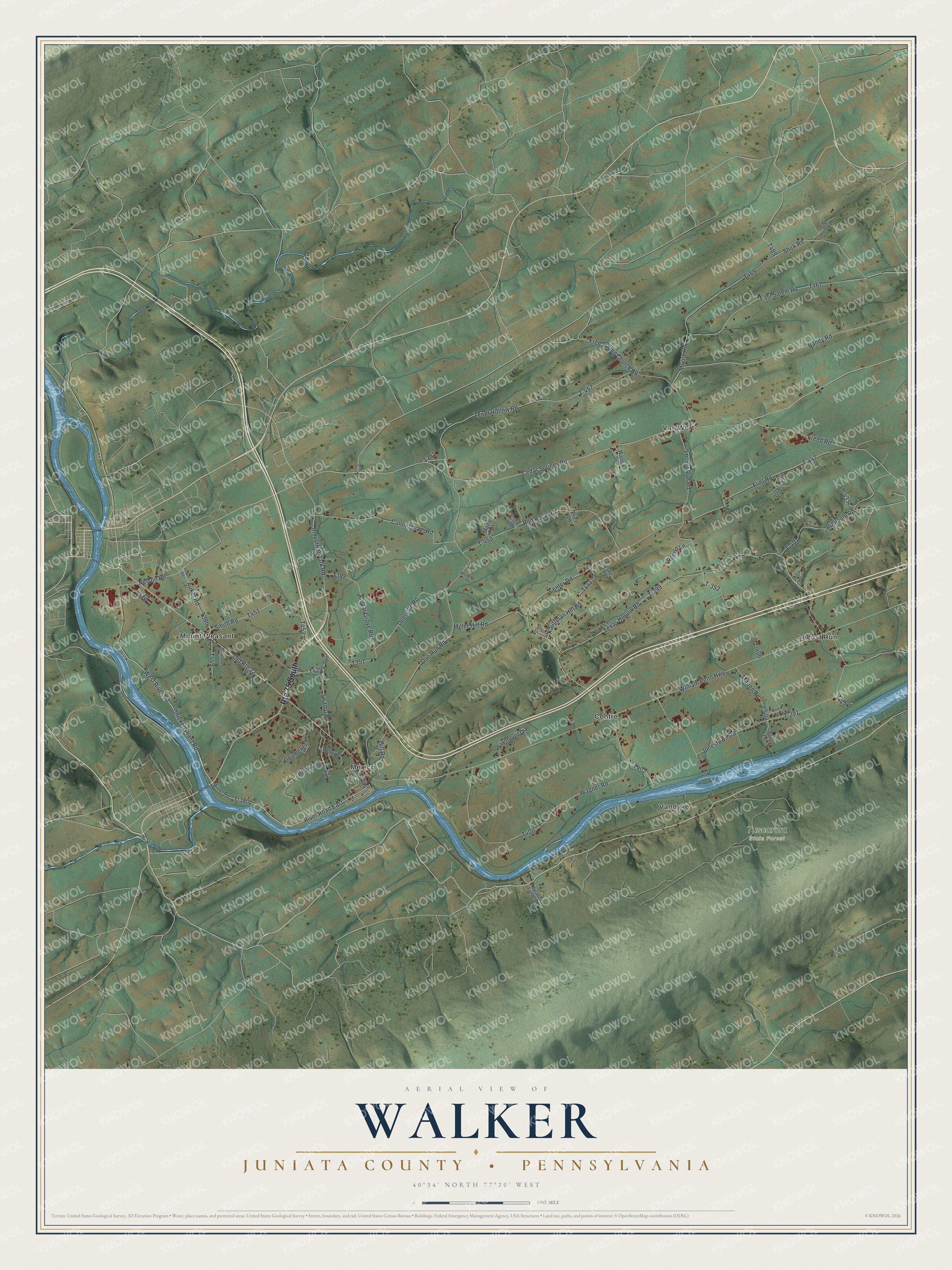 Watermarked full-map preview of Walker, Pennsylvania