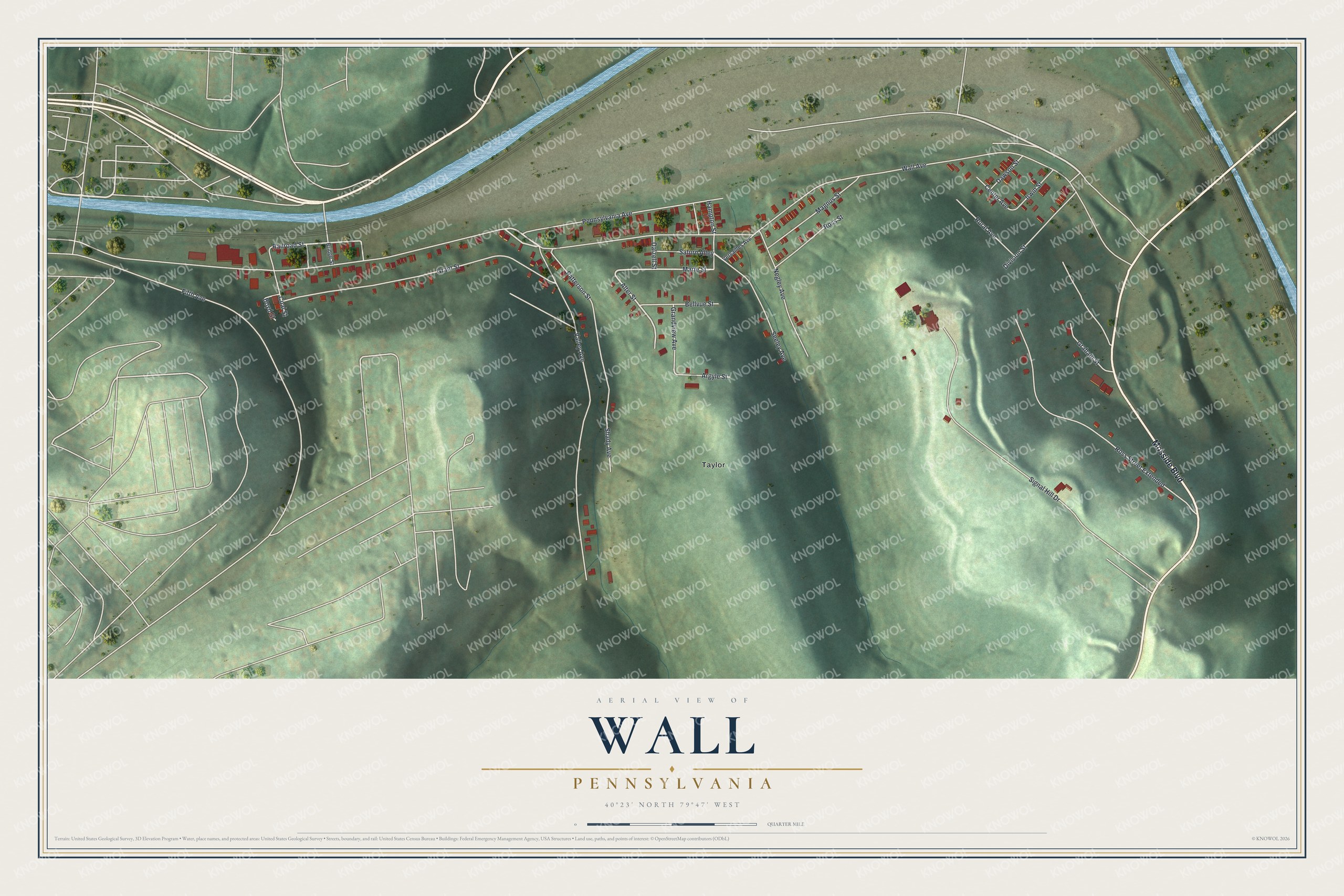 Watermarked full-map preview of Wall, Pennsylvania