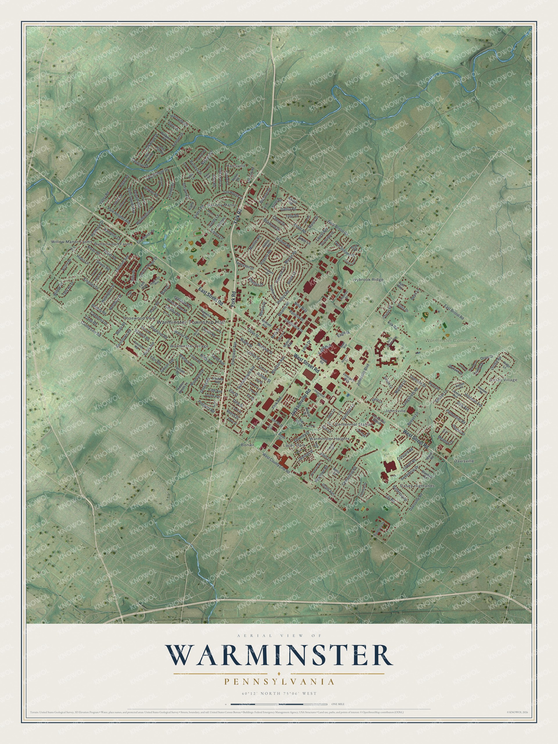 Watermarked full-map preview of Warminster, Pennsylvania