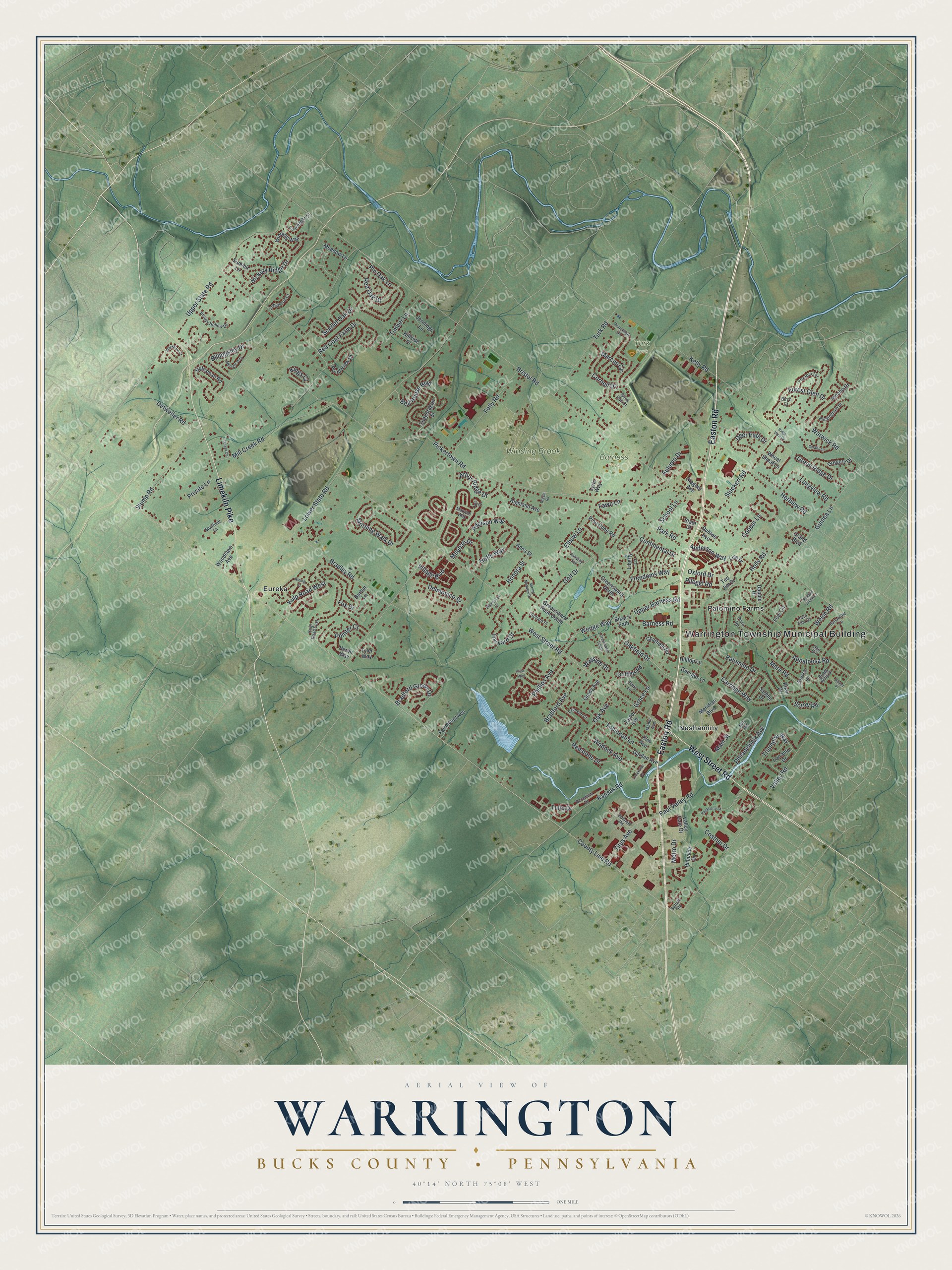 Watermarked full-map preview of Warrington, Pennsylvania