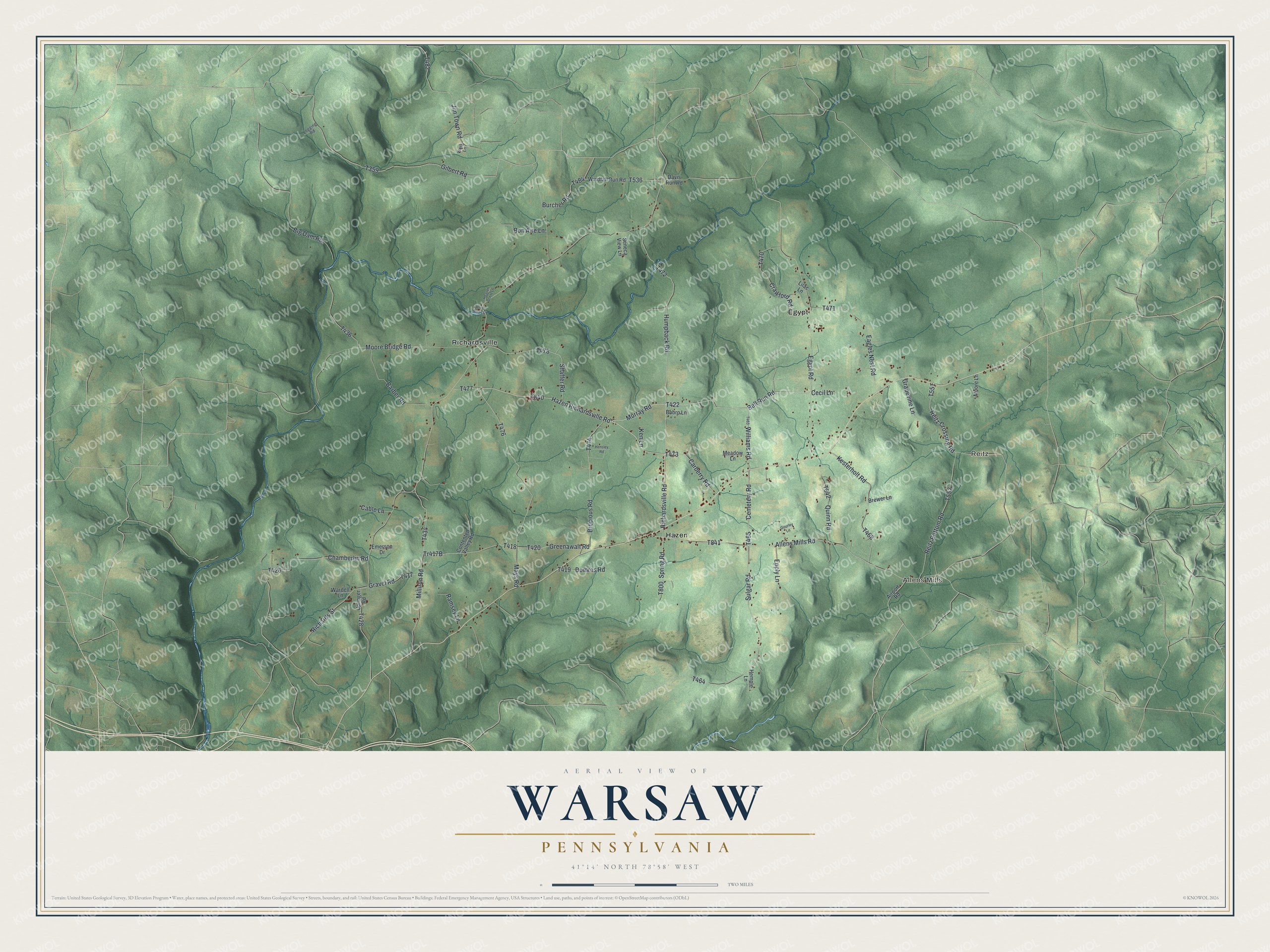 Watermarked full-map preview of Warsaw, Pennsylvania
