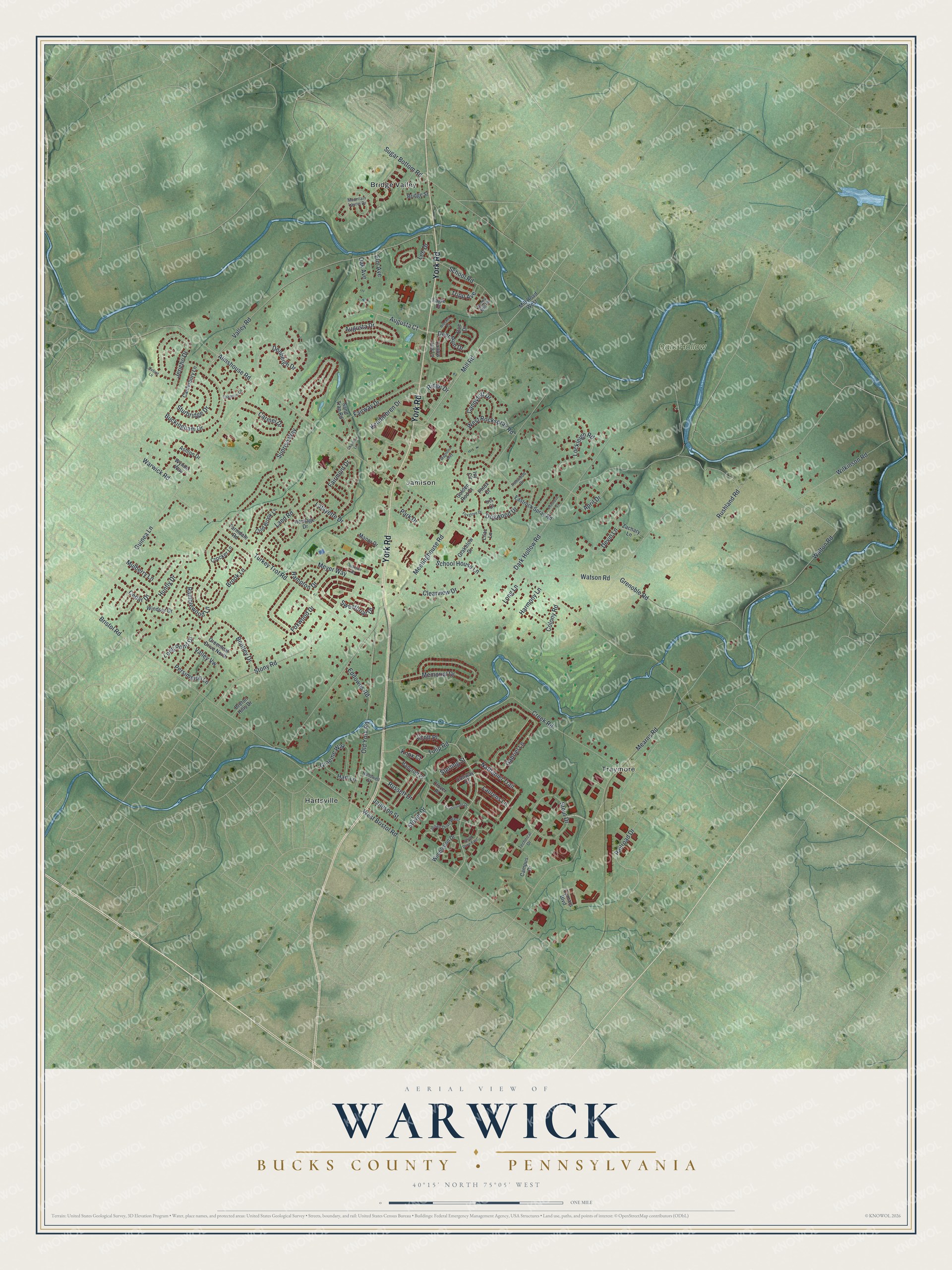 Watermarked full-map preview of Warwick, Pennsylvania