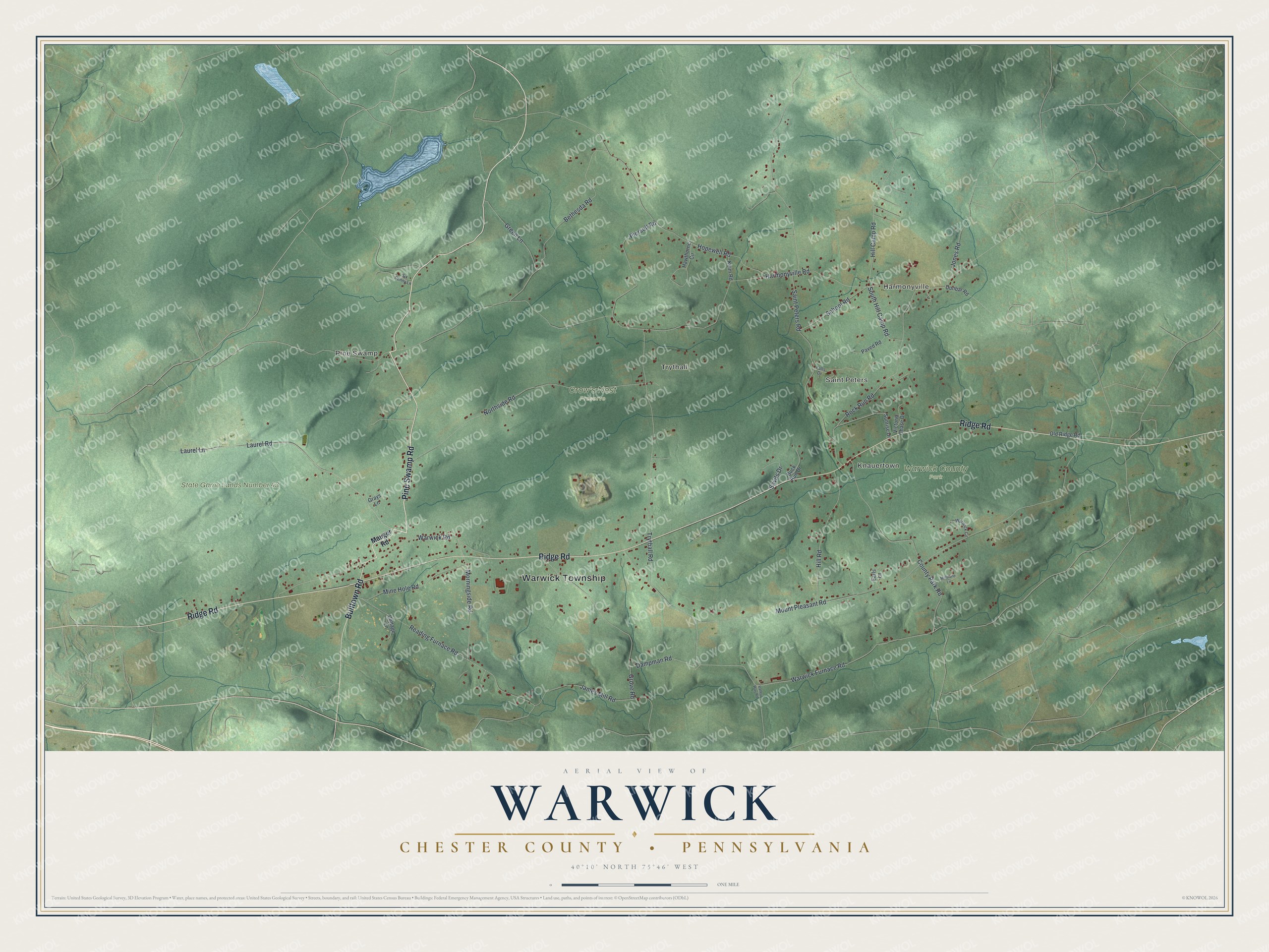 Watermarked full-map preview of Warwick, Pennsylvania