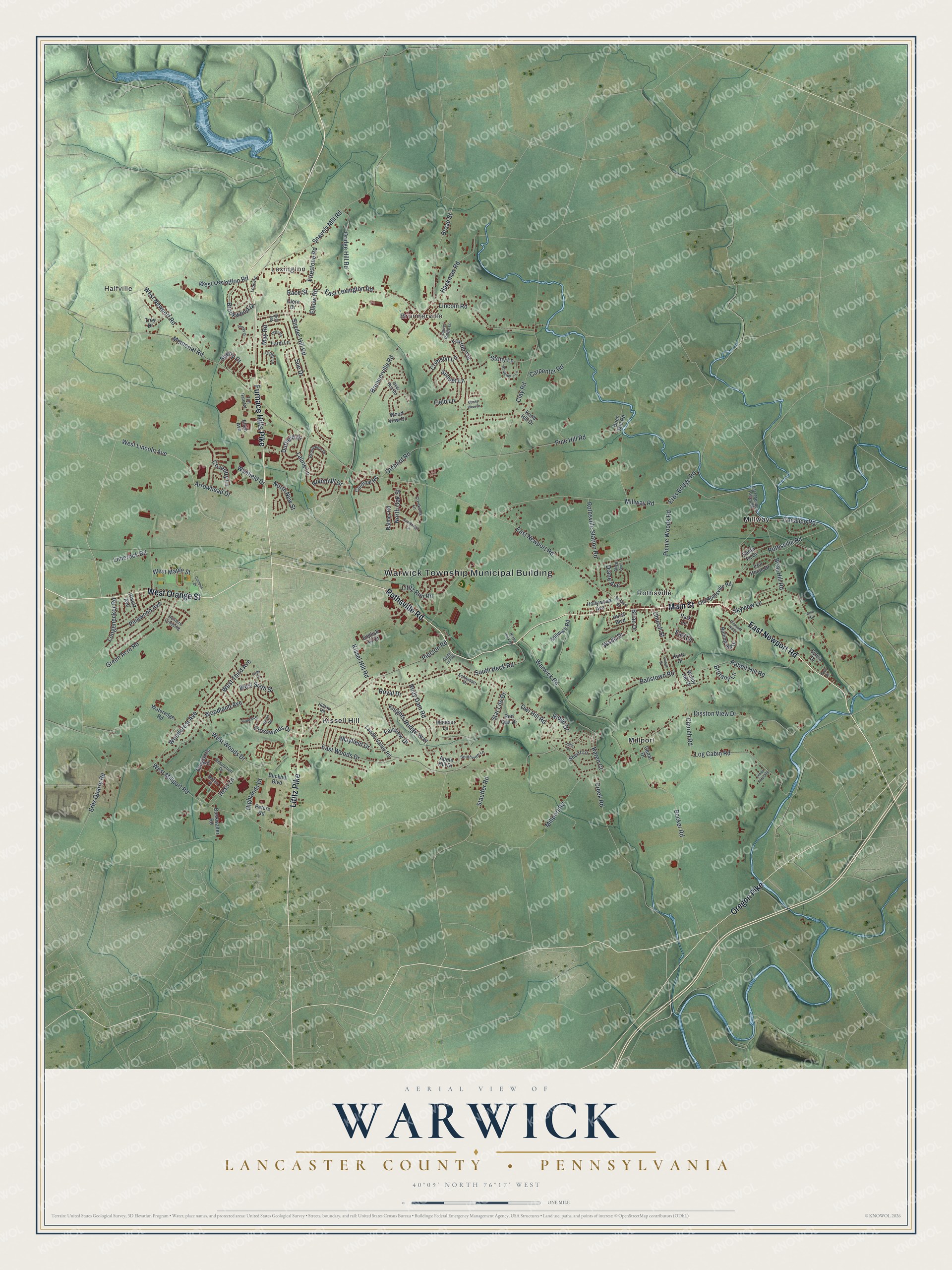 Watermarked full-map preview of Warwick, Pennsylvania