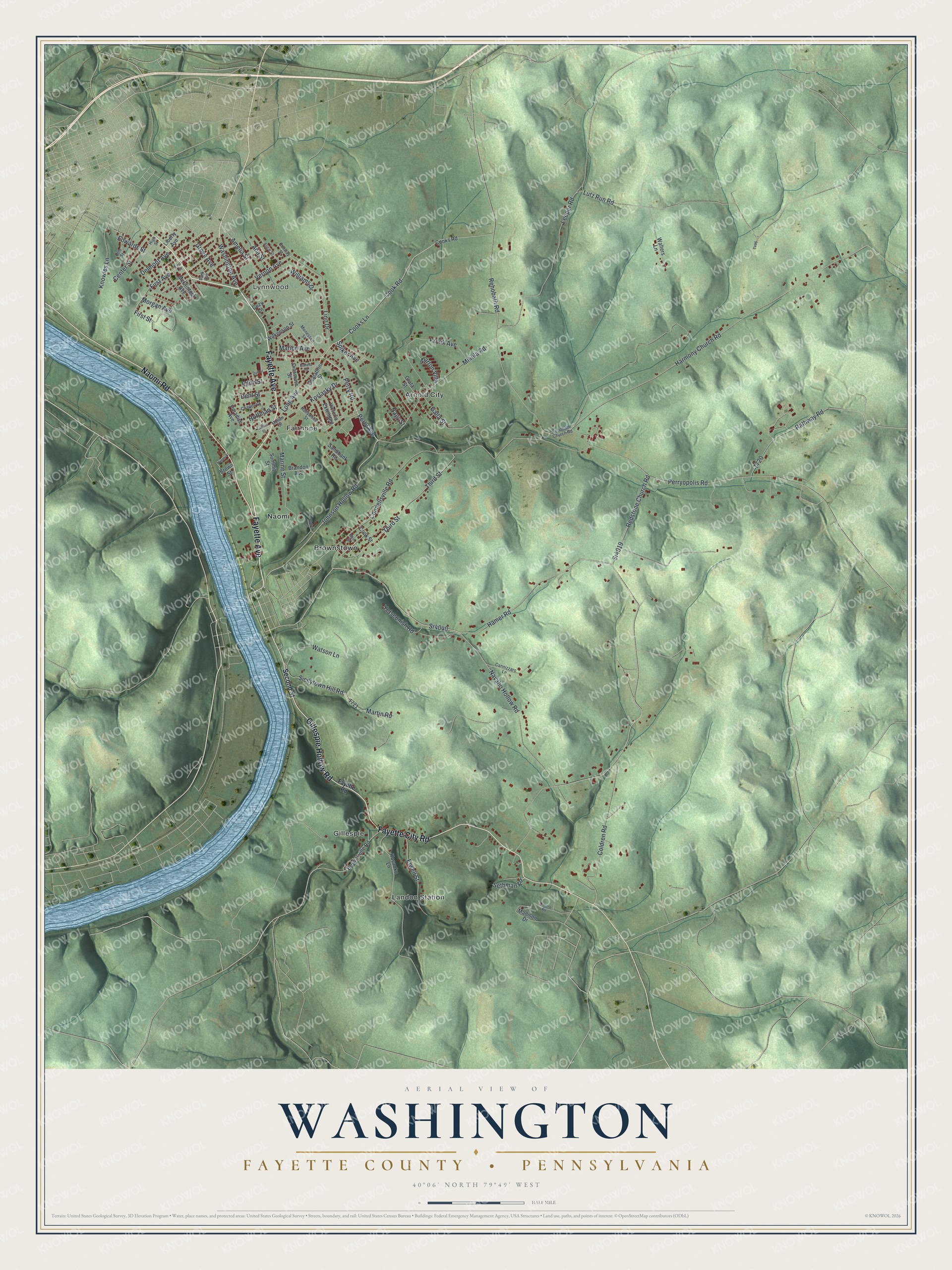 Watermarked full-map preview of Washington, Pennsylvania