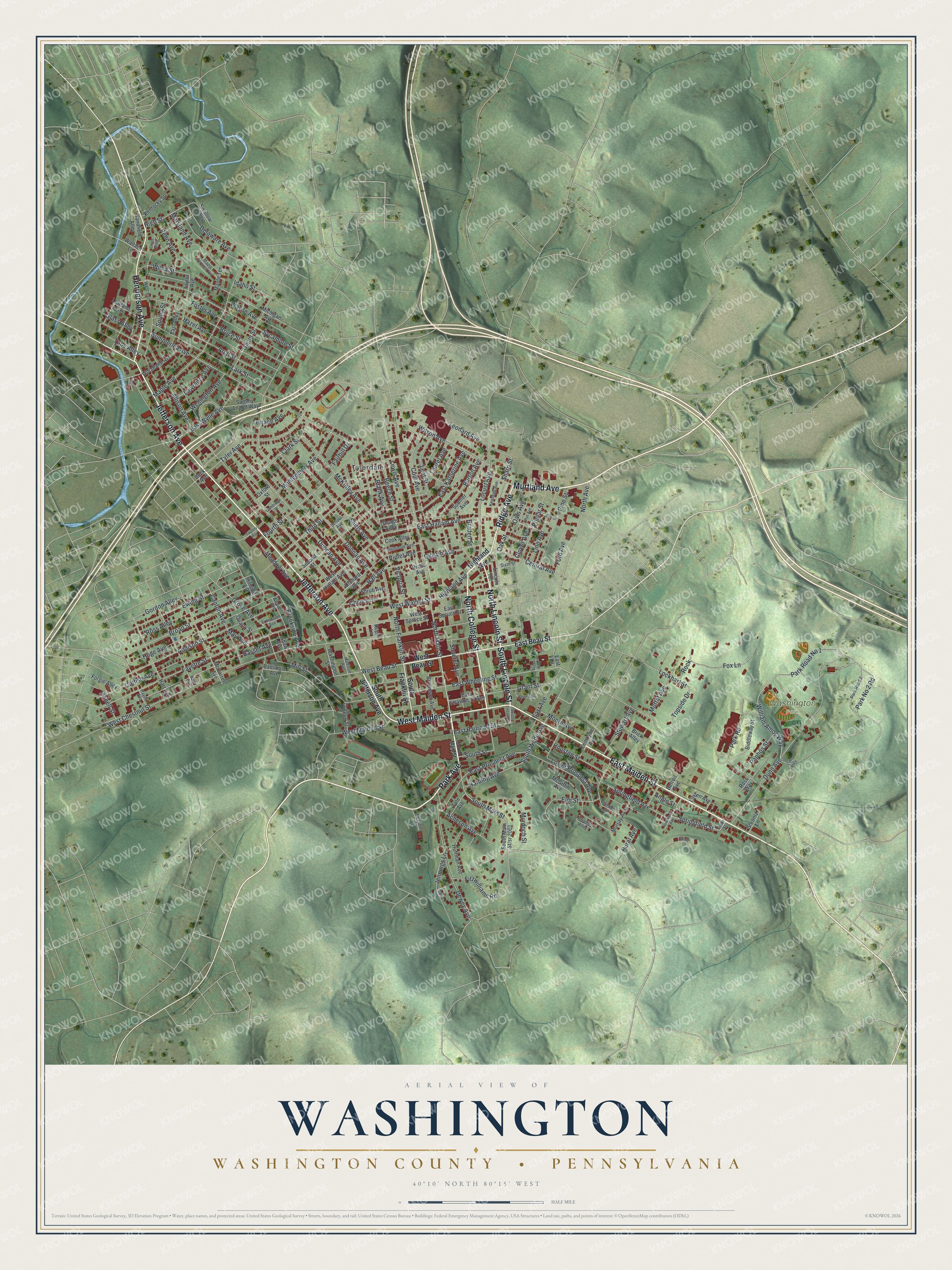 Watermarked full-map preview of Washington, Pennsylvania