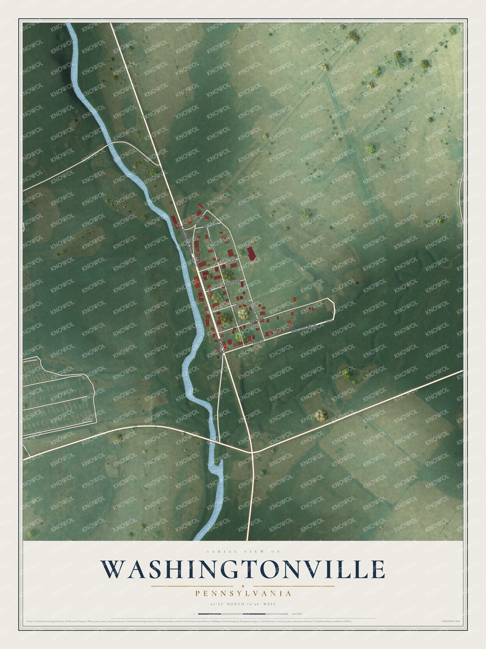 Watermarked full-map preview of Washingtonville, Pennsylvania