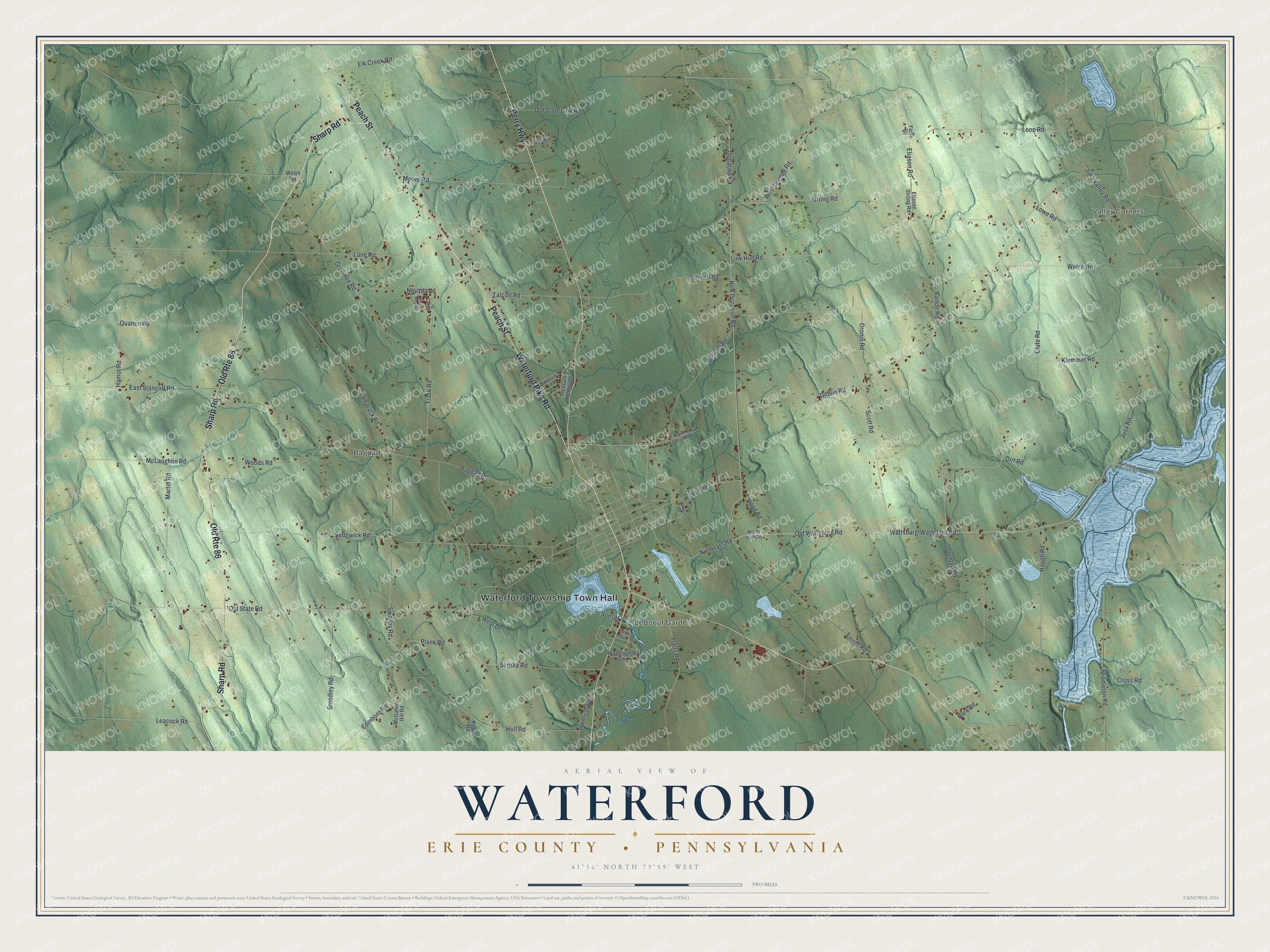 Watermarked full-map preview of Waterford, Pennsylvania