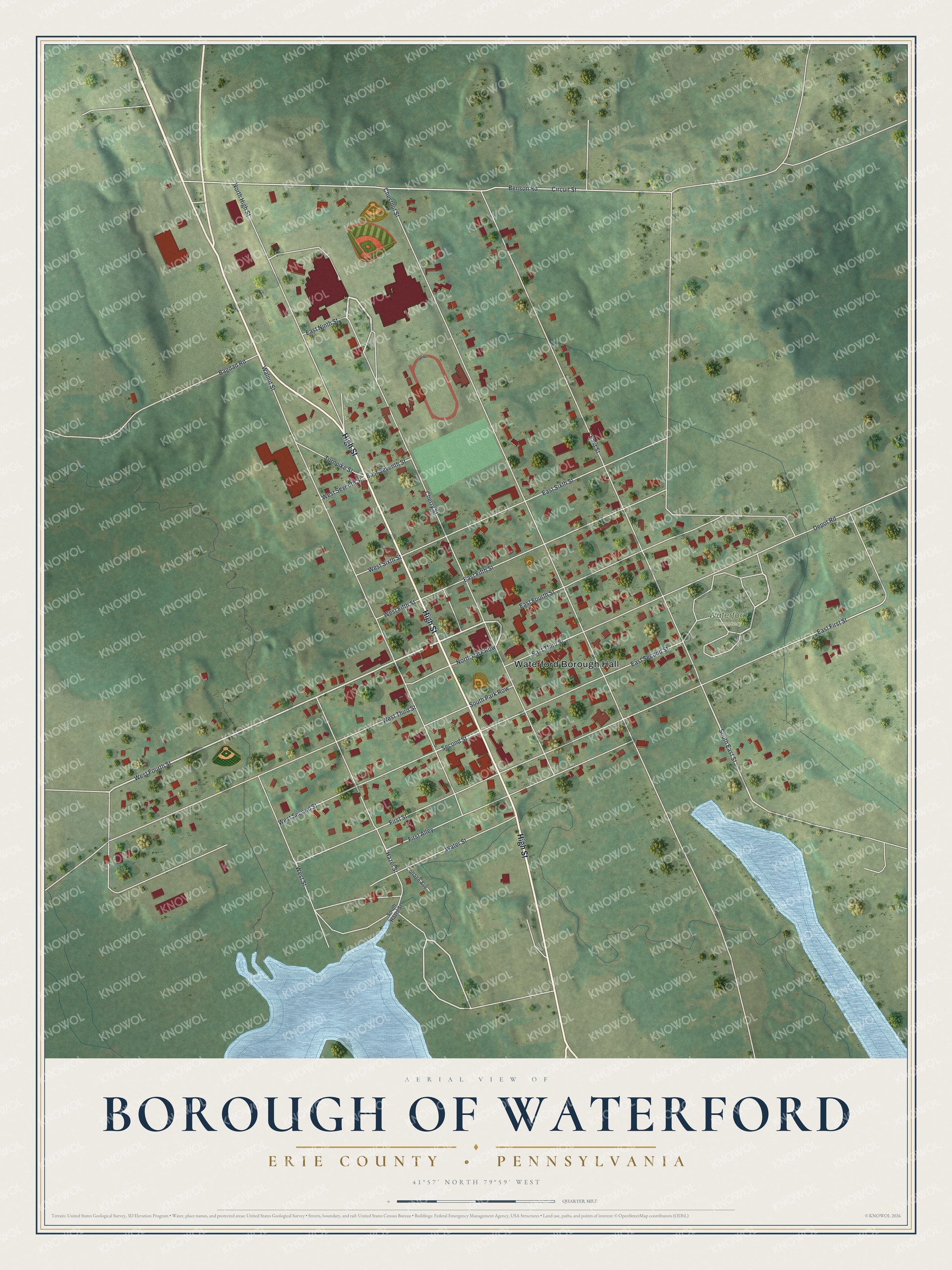 Watermarked full-map preview of Borough of Waterford, Pennsylvania