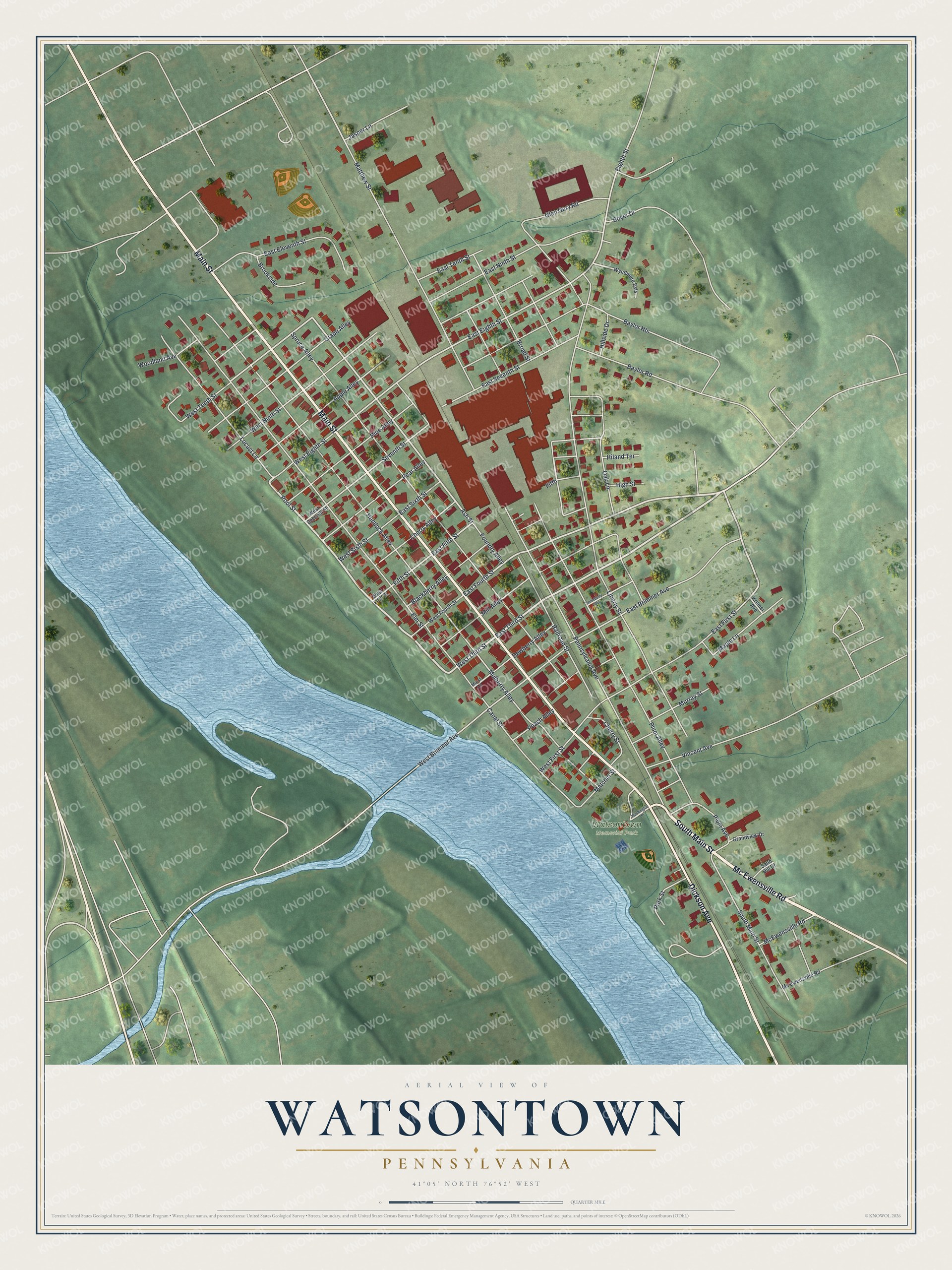 Watermarked full-map preview of Watsontown, Pennsylvania