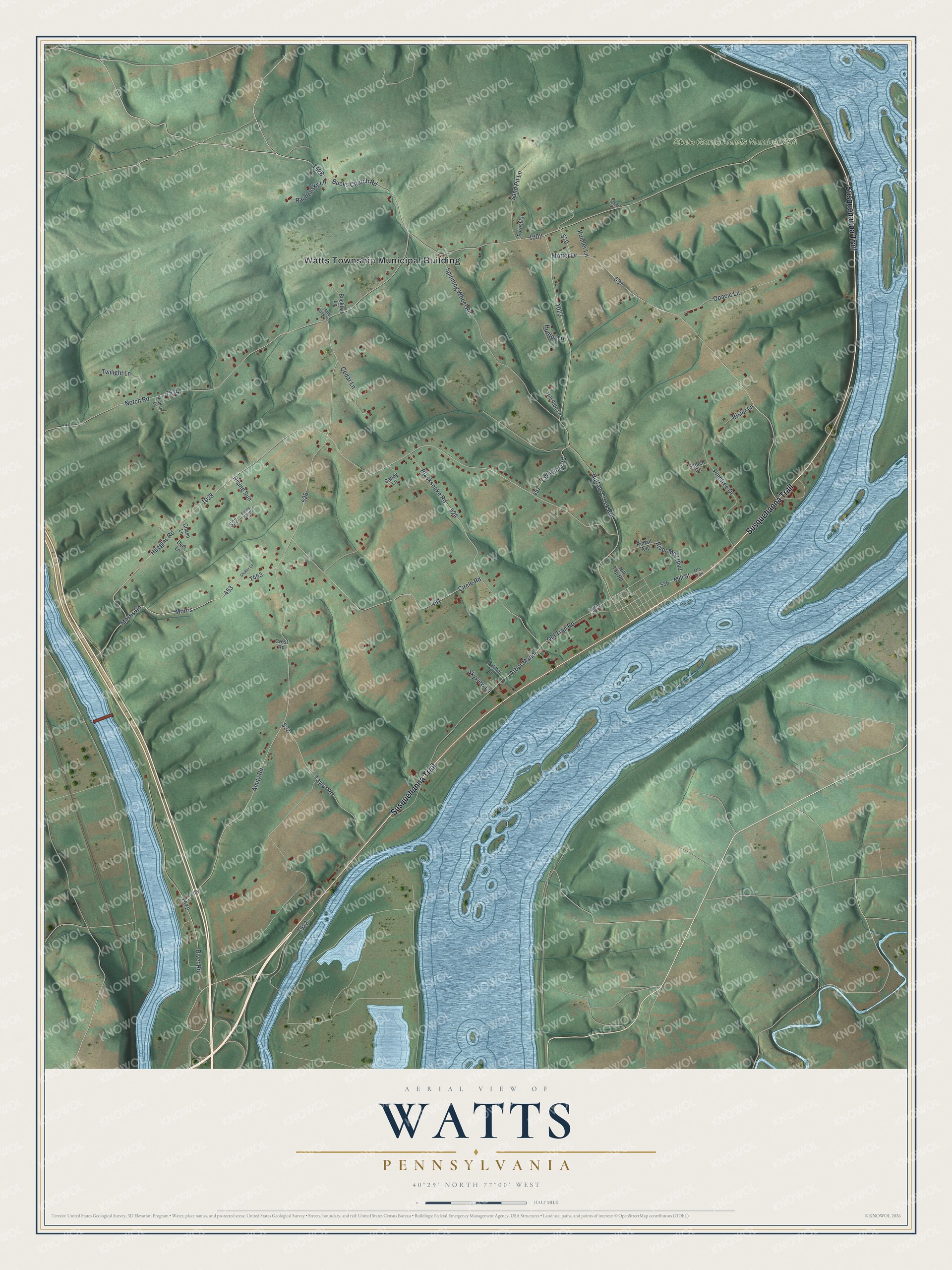 Watermarked full-map preview of Watts, Pennsylvania