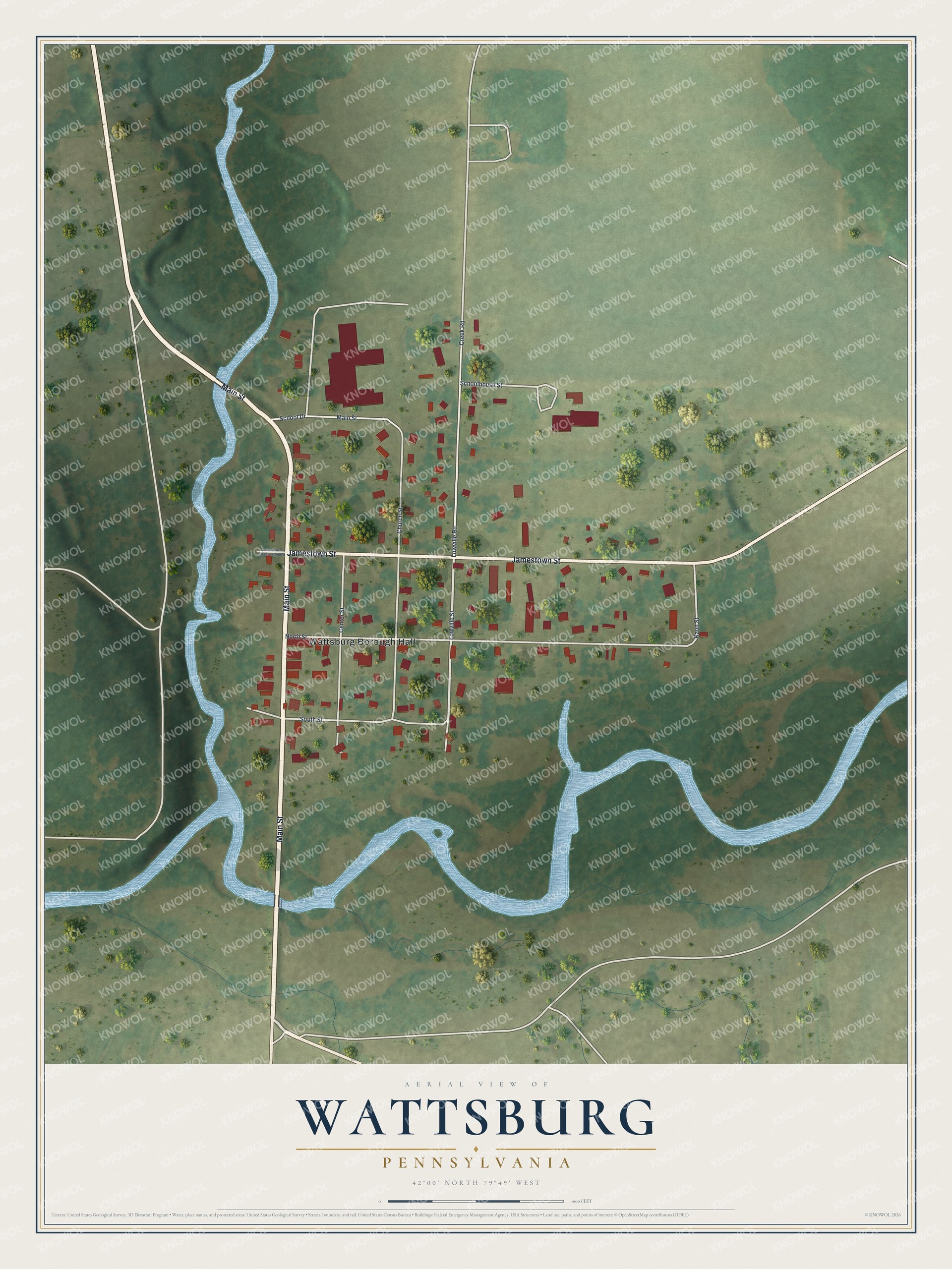 Watermarked full-map preview of Wattsburg, Pennsylvania