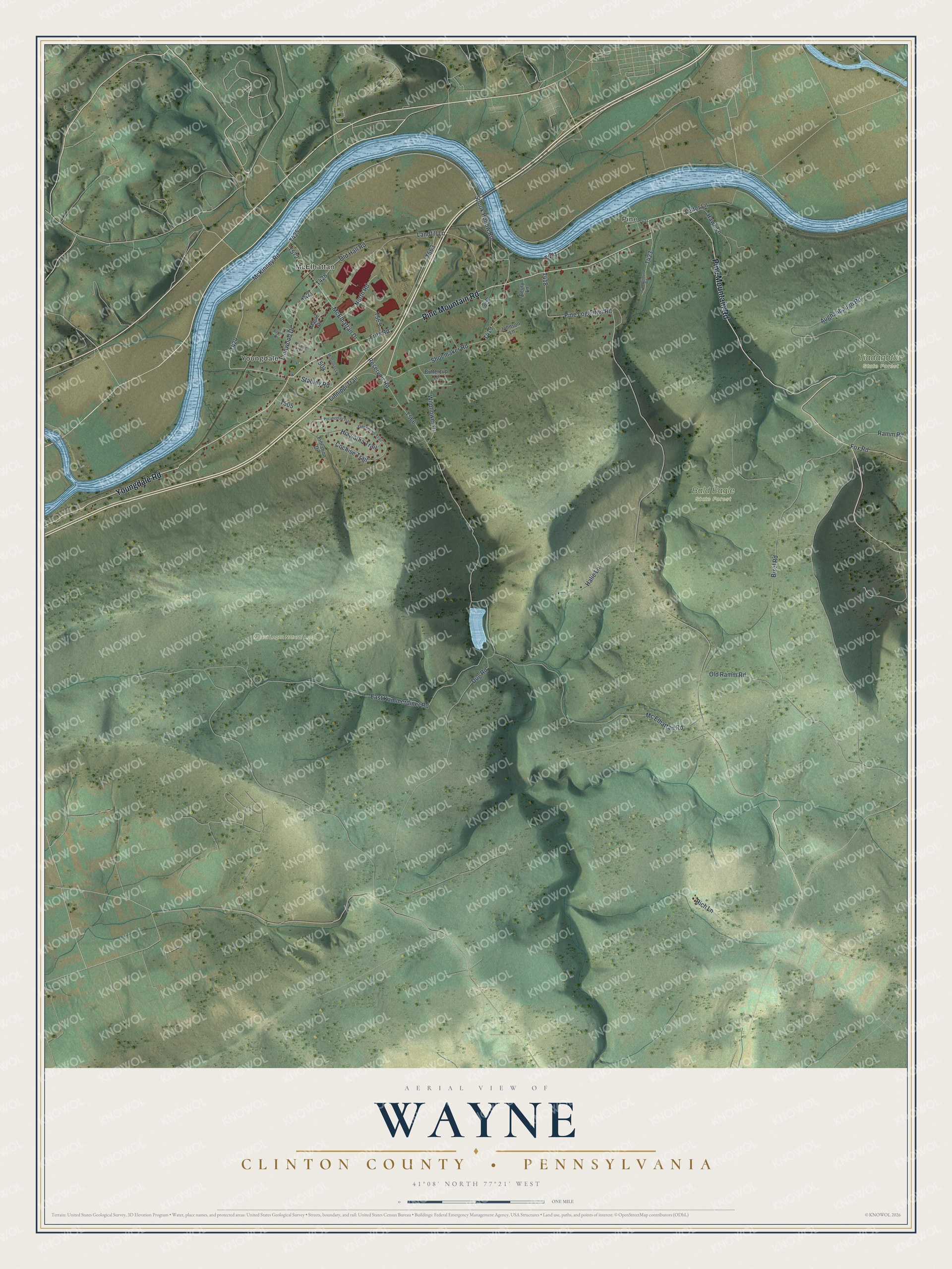 Watermarked full-map preview of Wayne, Pennsylvania