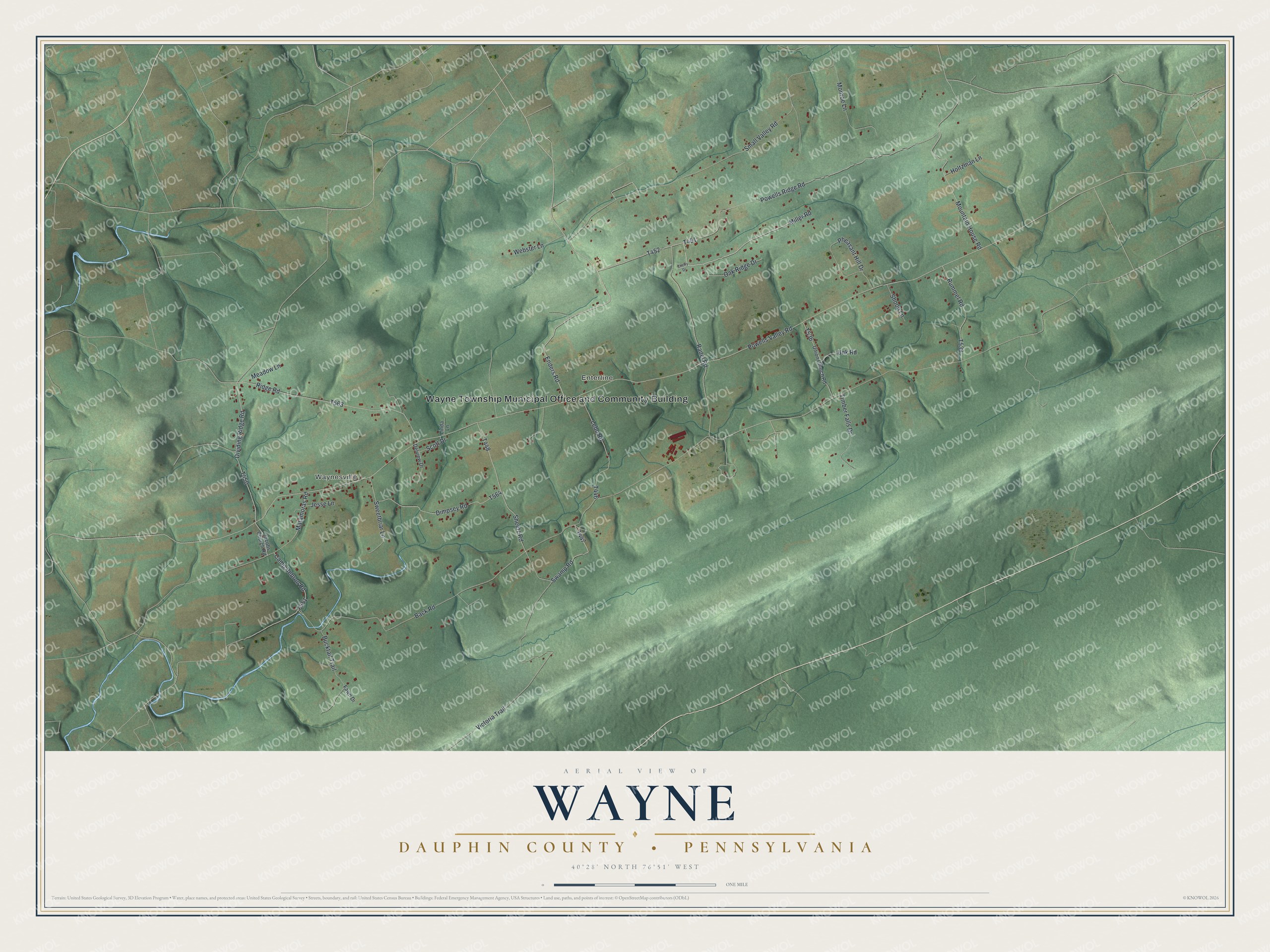 Watermarked full-map preview of Wayne, Pennsylvania