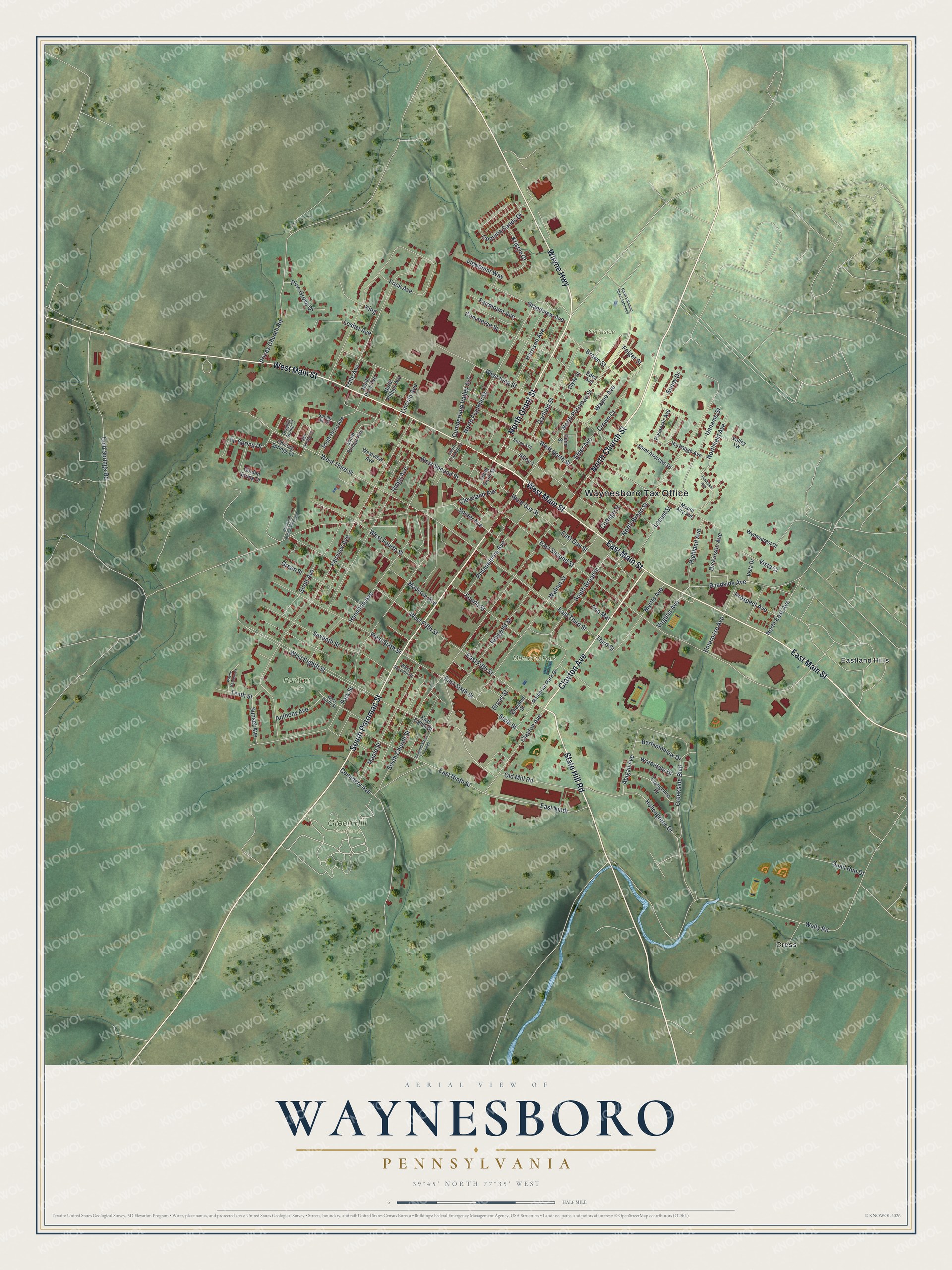 Watermarked full-map preview of Waynesboro, Pennsylvania
