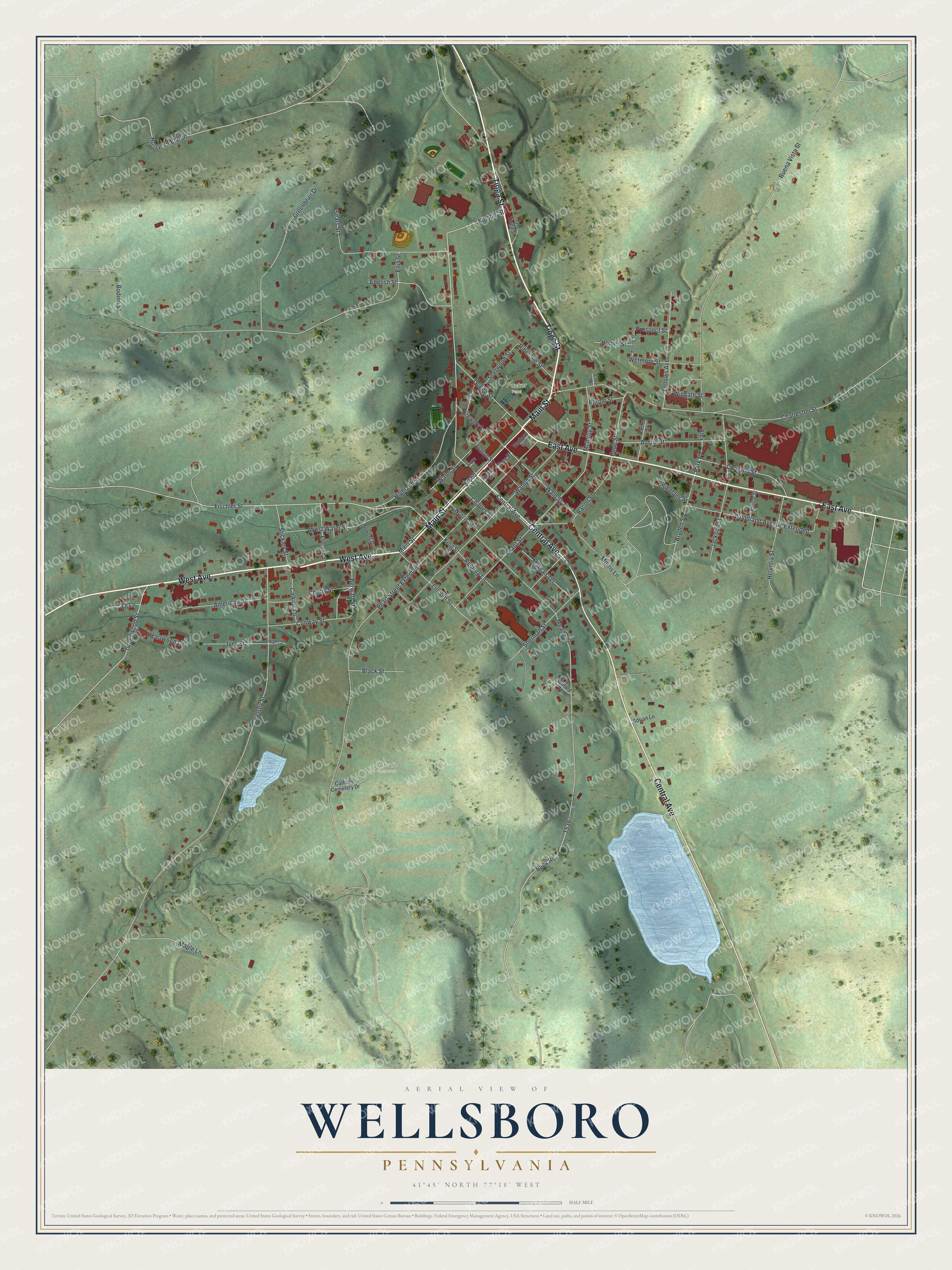 Watermarked full-map preview of Wellsboro, Pennsylvania