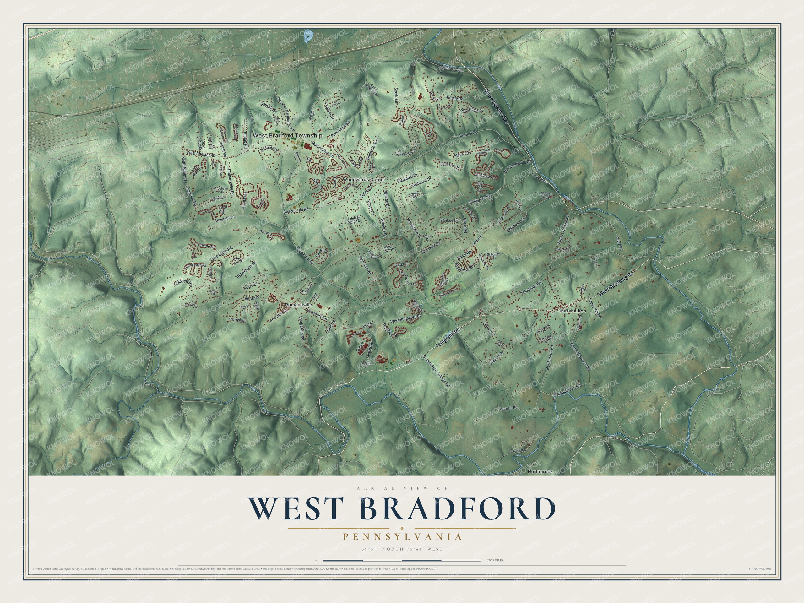 Watermarked full-map preview of West Bradford, Pennsylvania