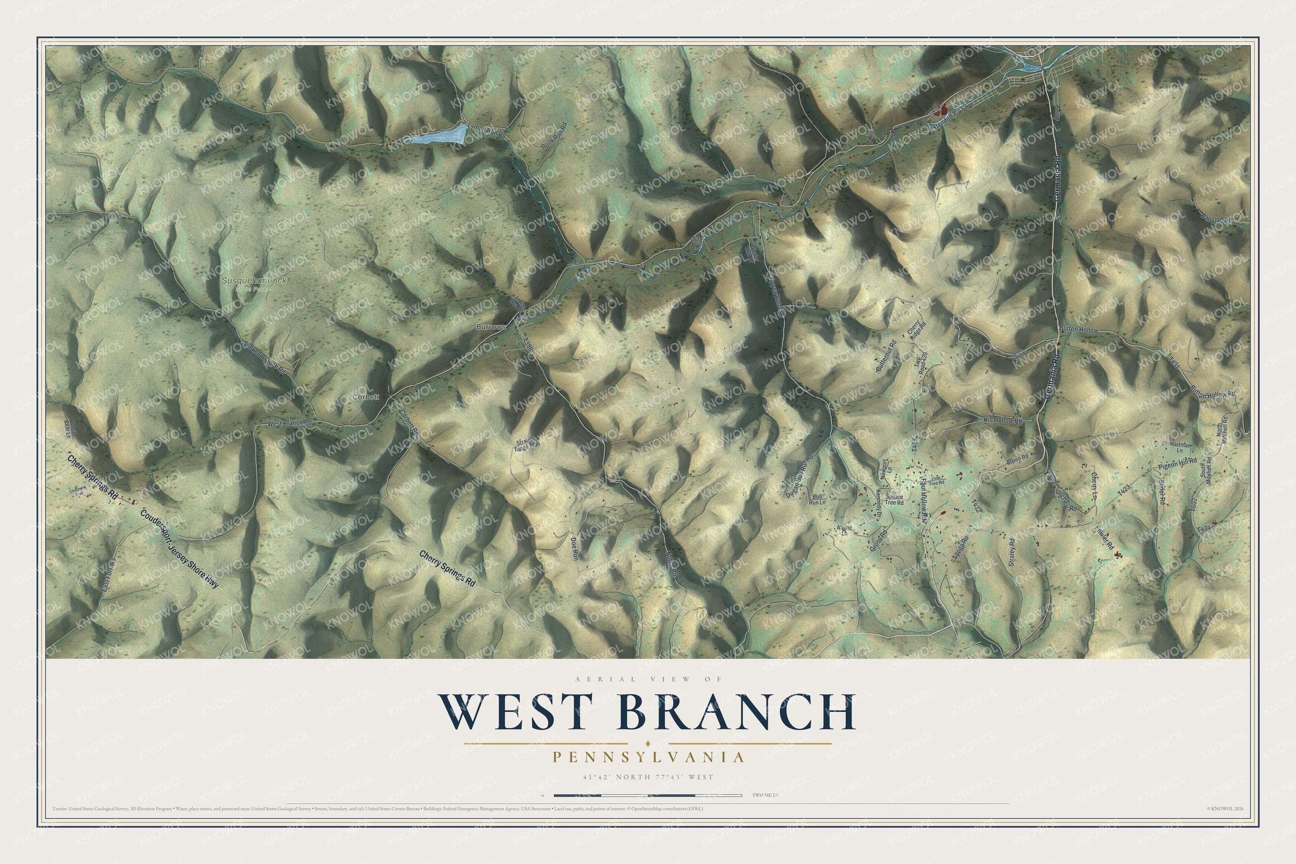 Watermarked full-map preview of West Branch, Pennsylvania