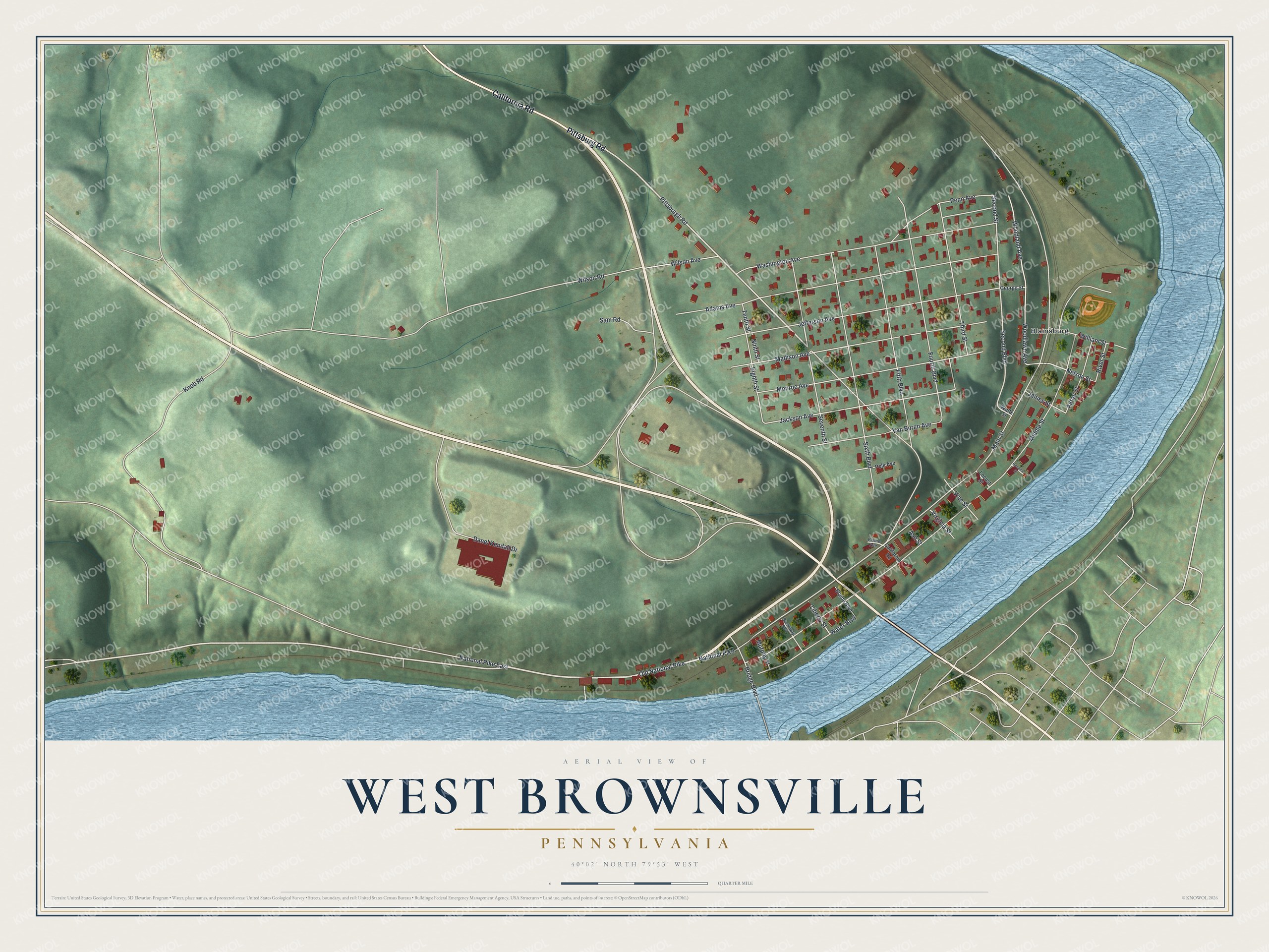 Watermarked full-map preview of West Brownsville, Pennsylvania