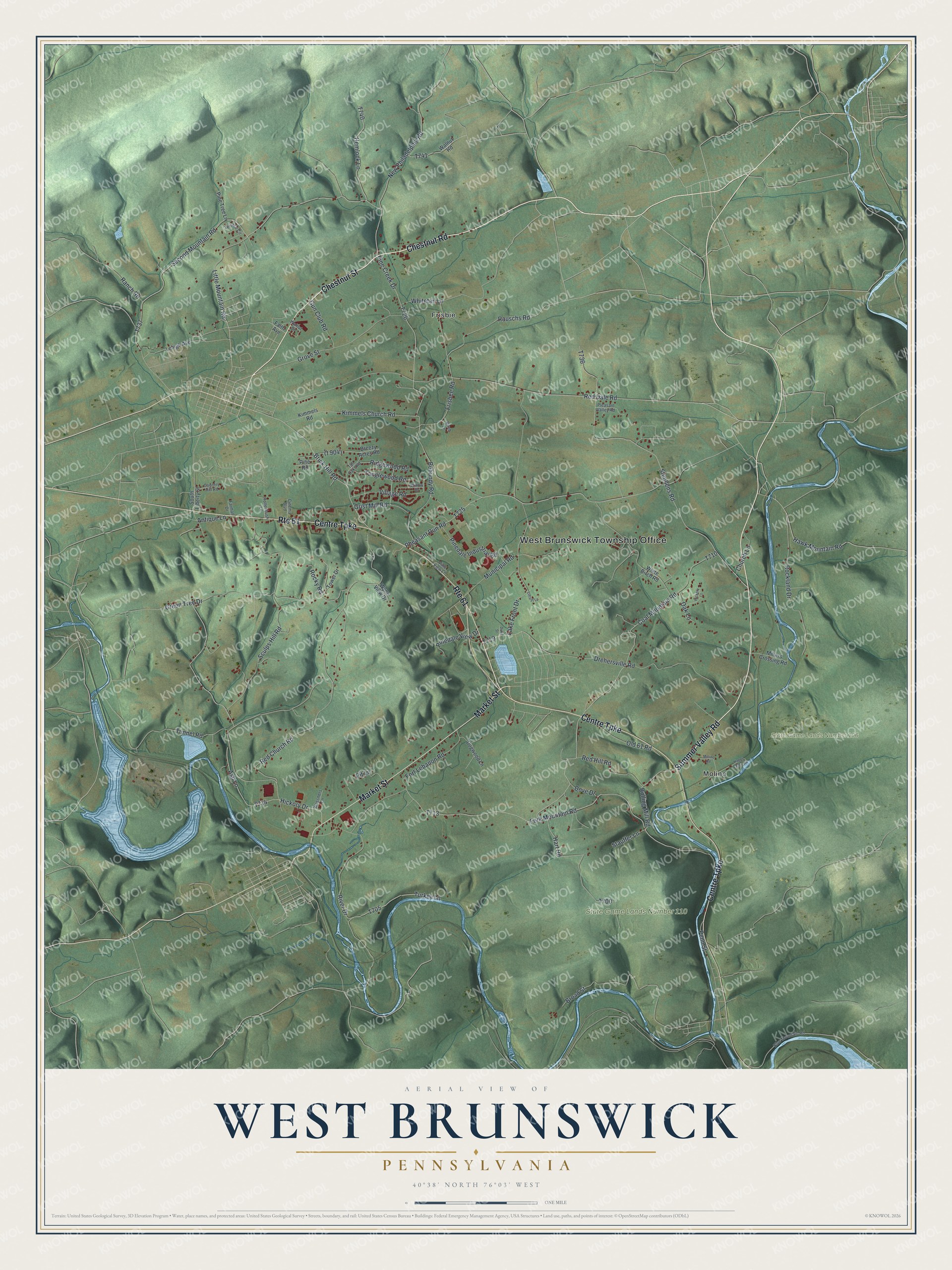 Watermarked full-map preview of West Brunswick, Pennsylvania