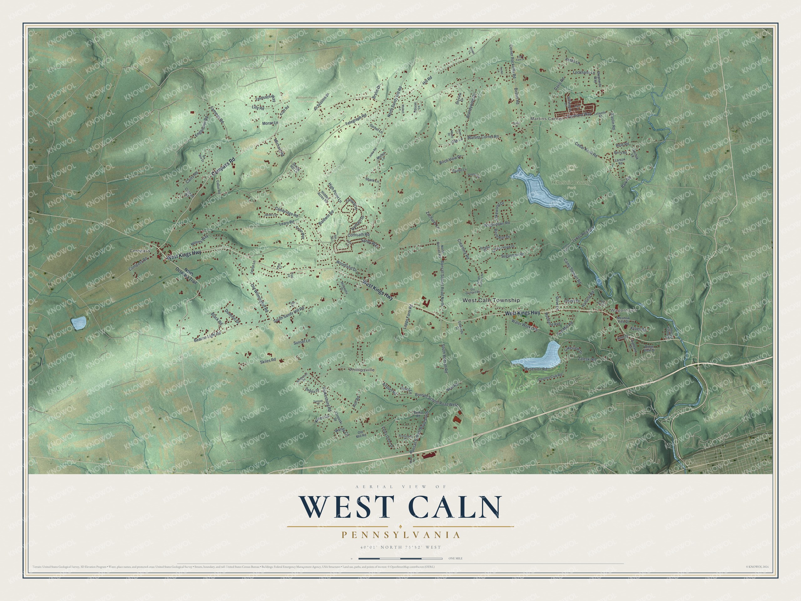 Watermarked full-map preview of West Caln, Pennsylvania
