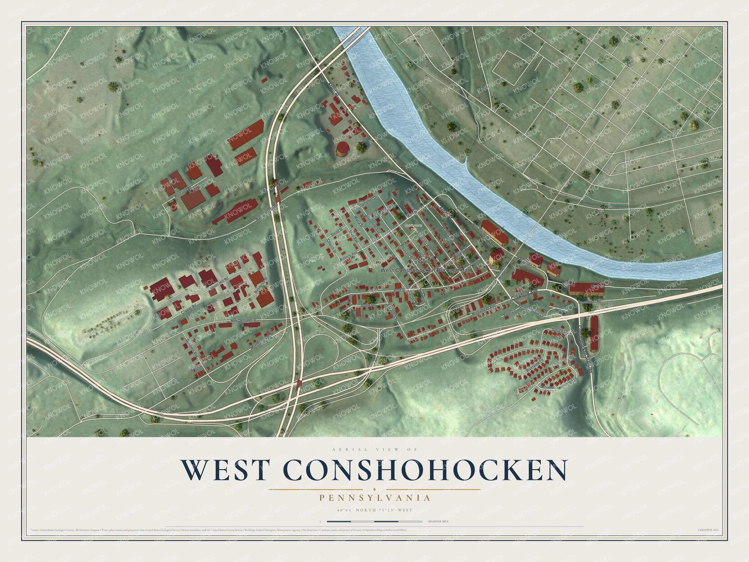 Watermarked full-map preview of West Conshohocken, Pennsylvania