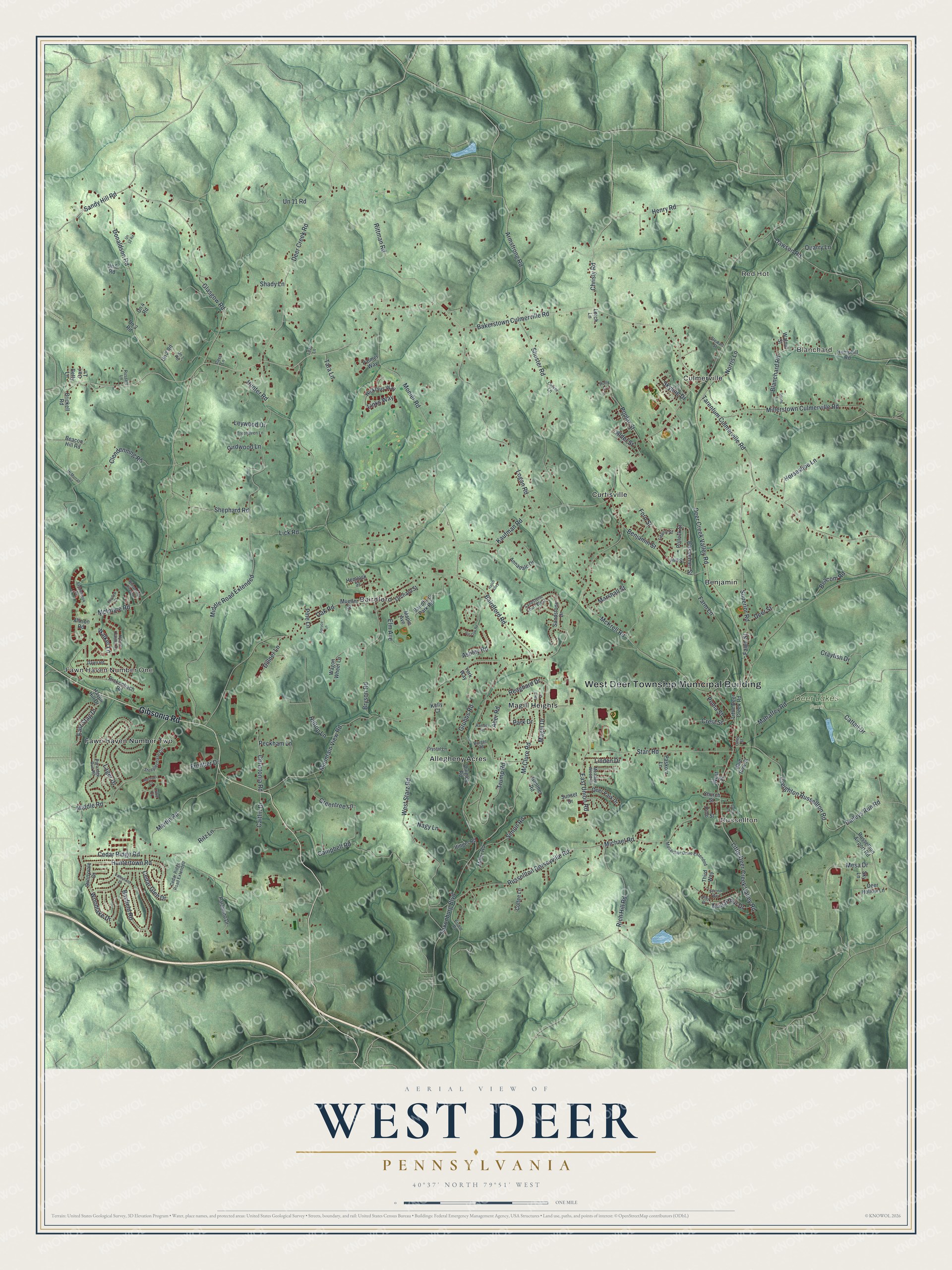 Watermarked full-map preview of West Deer, Pennsylvania
