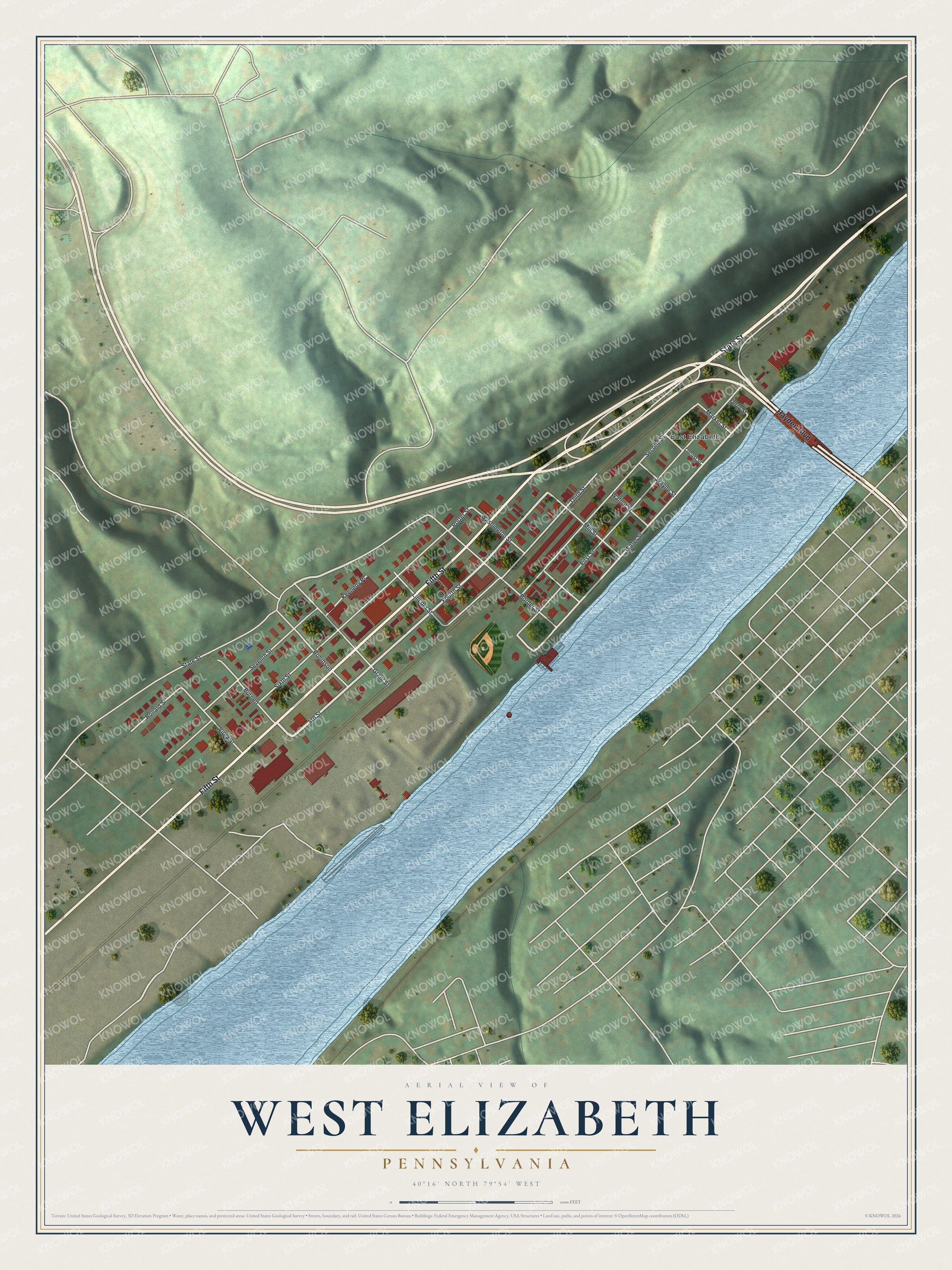 Watermarked full-map preview of West Elizabeth, Pennsylvania