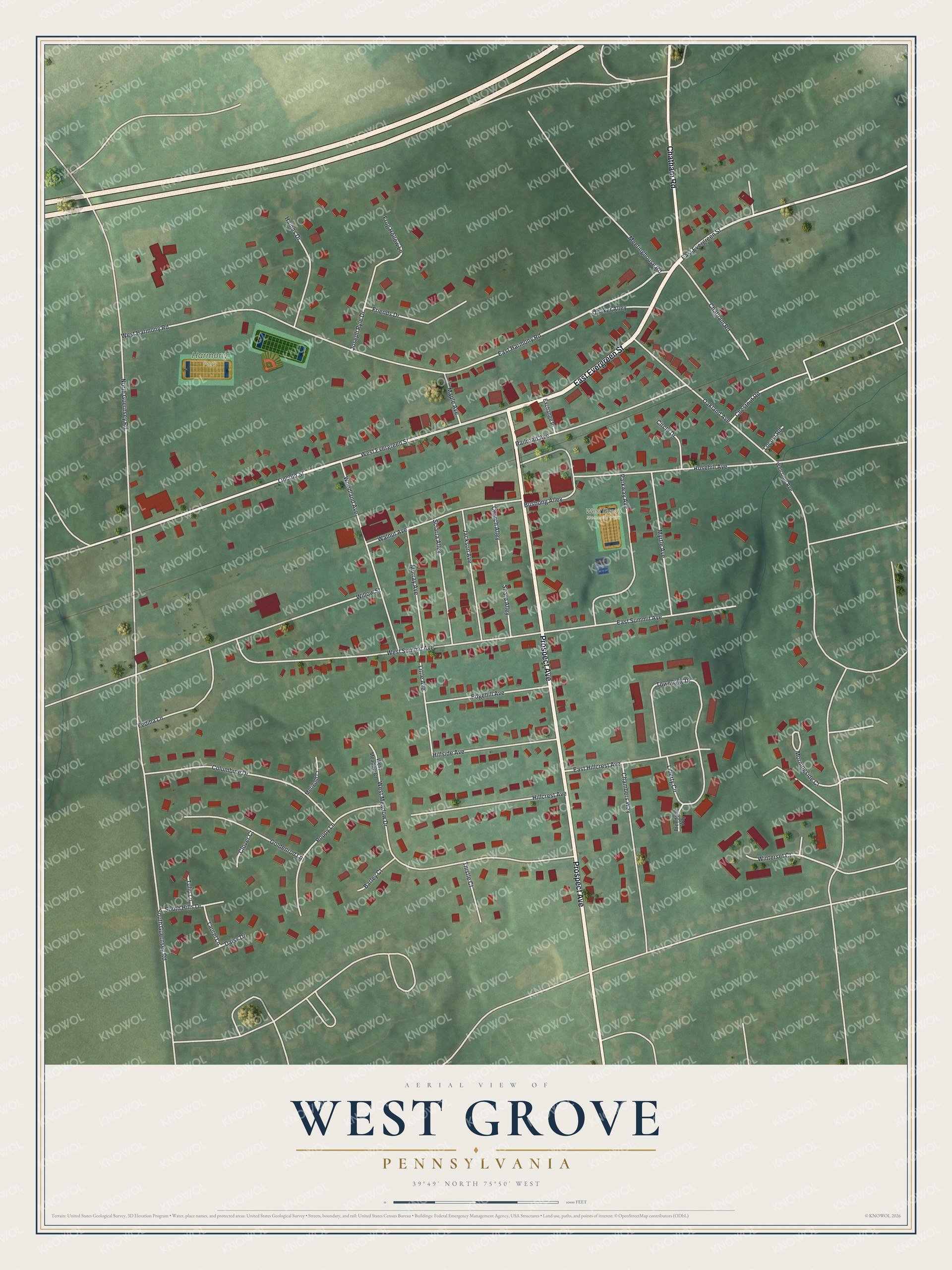 Watermarked full-map preview of West Grove, Pennsylvania