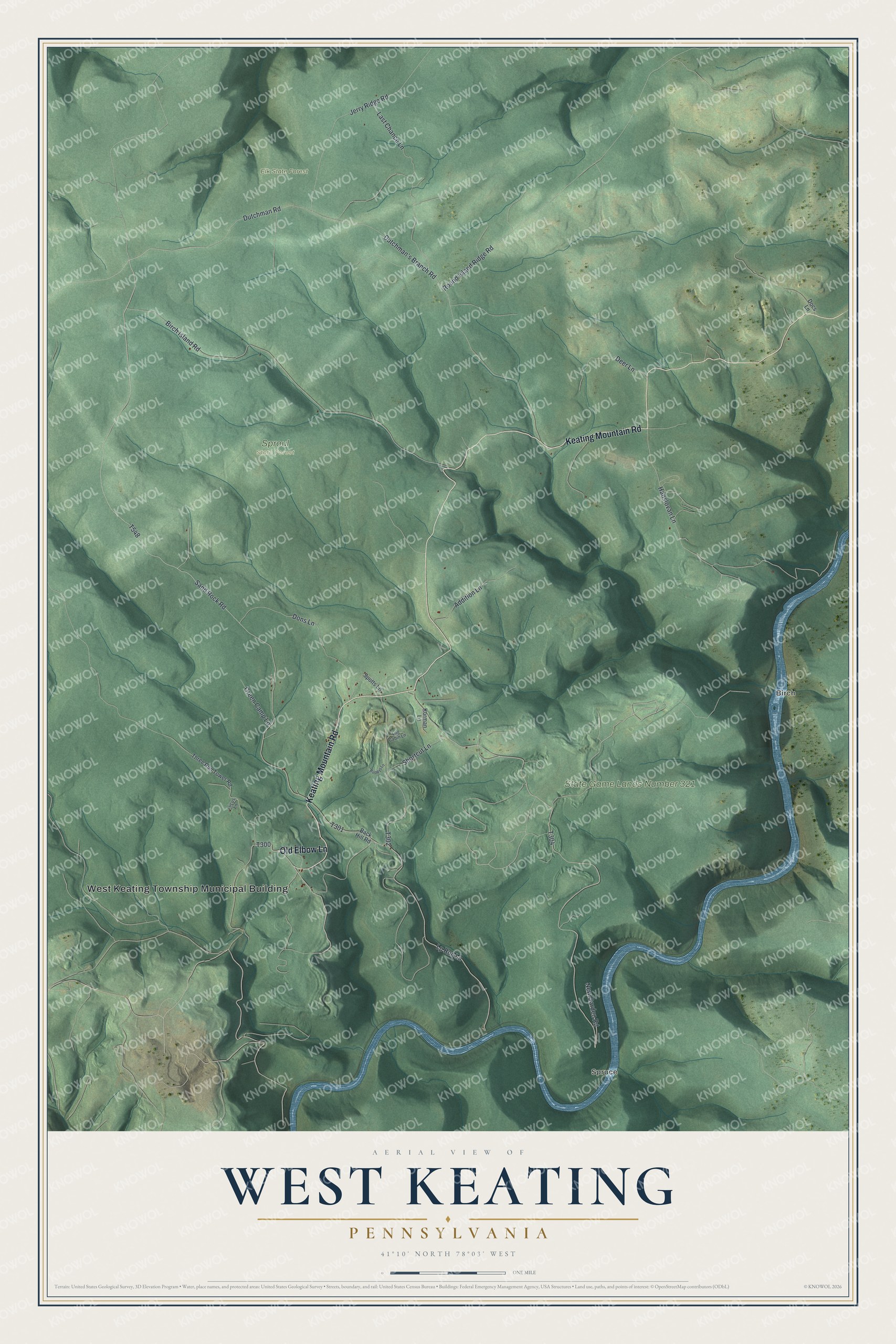 Watermarked full-map preview of West Keating, Pennsylvania