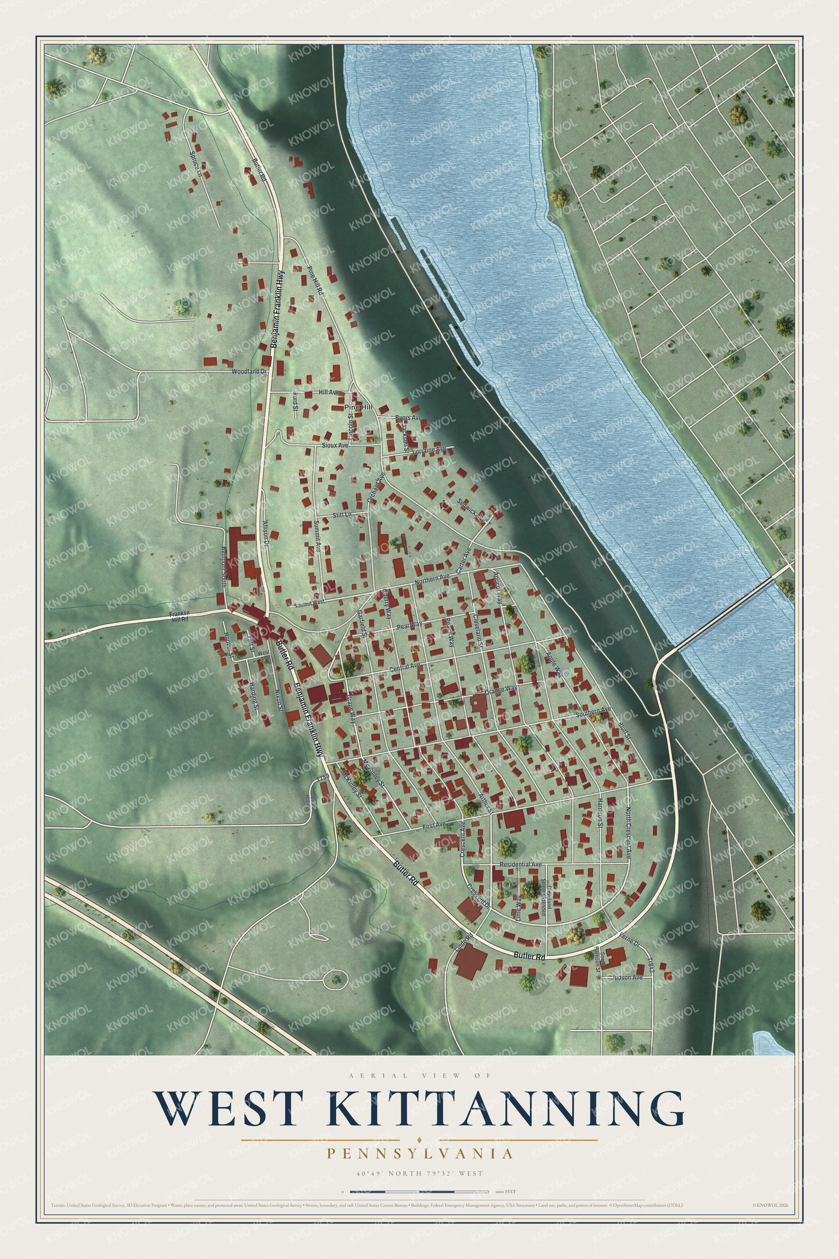 Watermarked full-map preview of West Kittanning, Pennsylvania