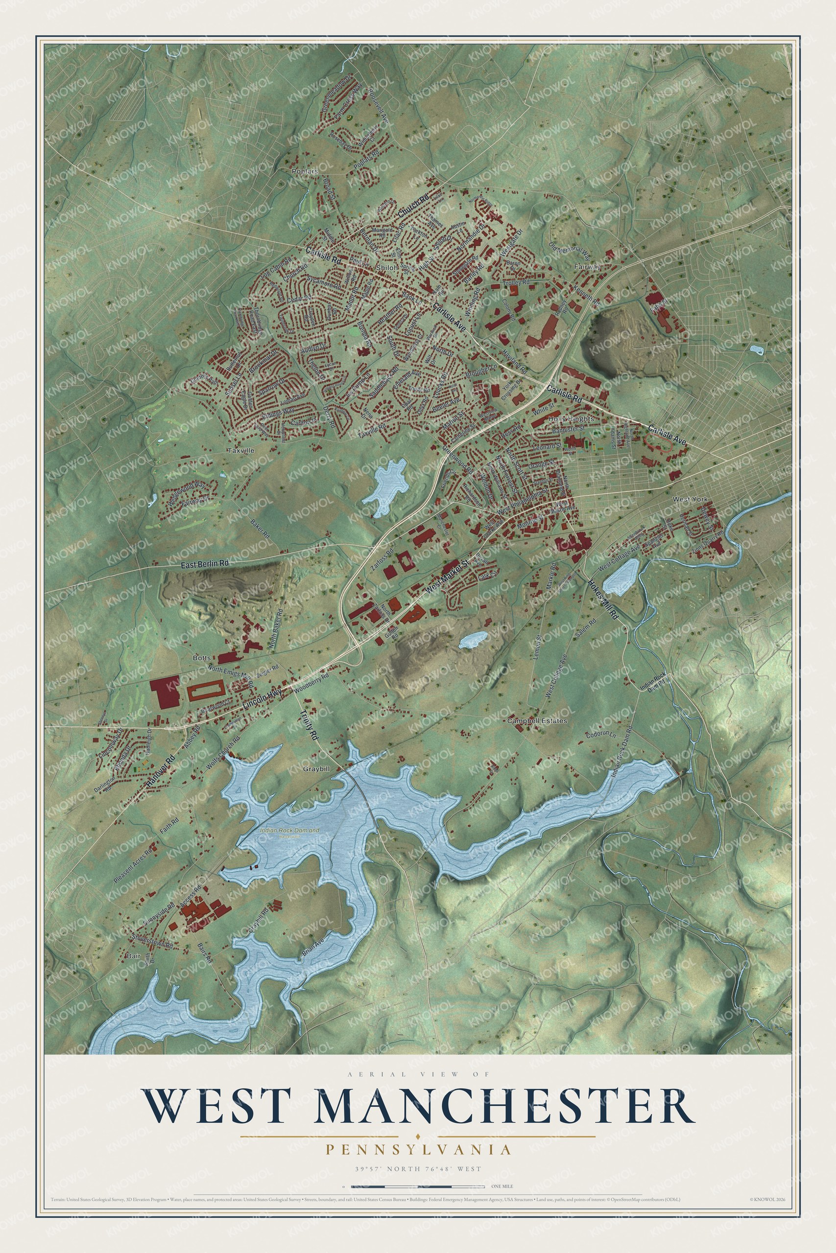 Watermarked full-map preview of West Manchester, Pennsylvania