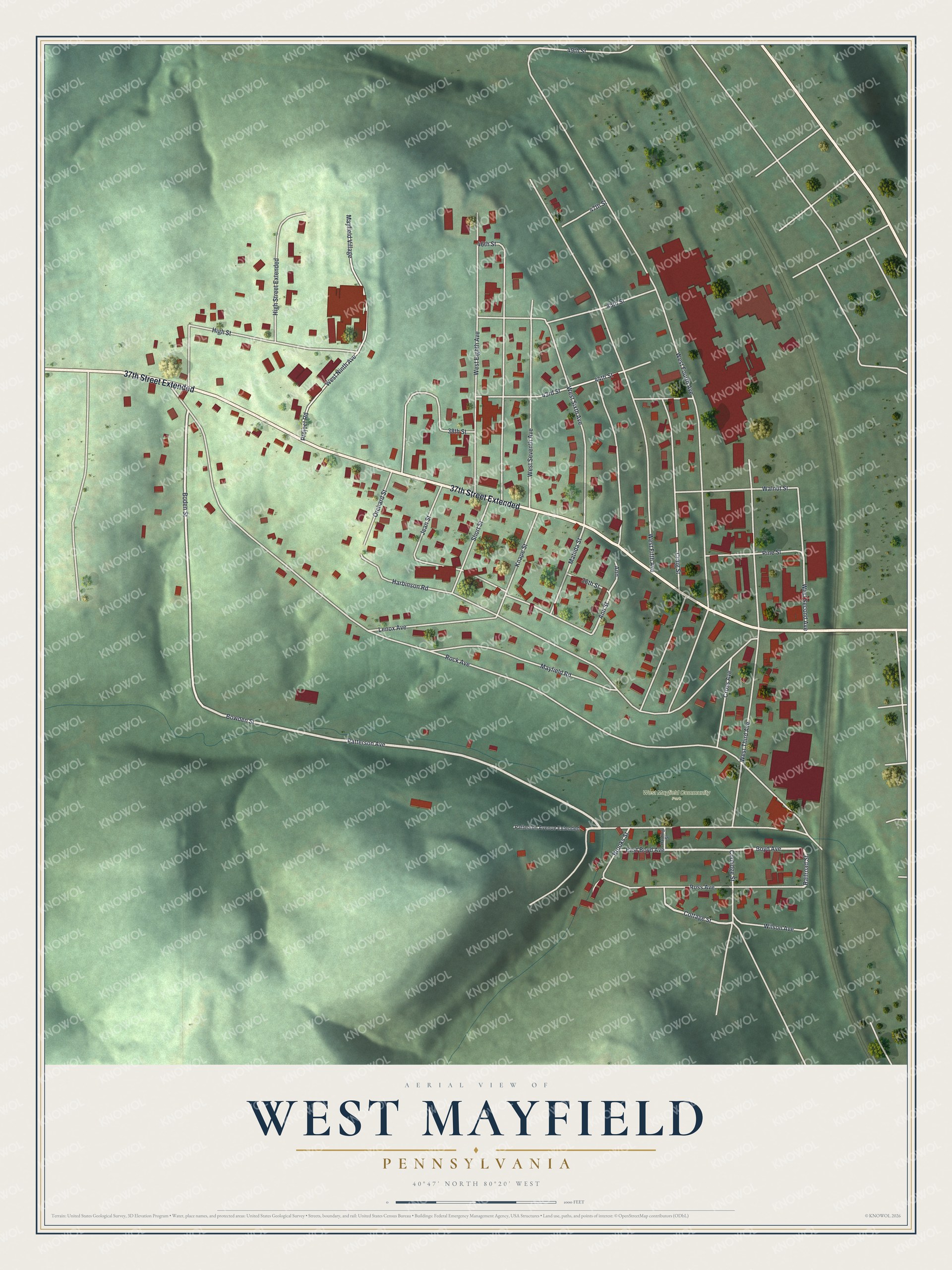 Watermarked full-map preview of West Mayfield, Pennsylvania