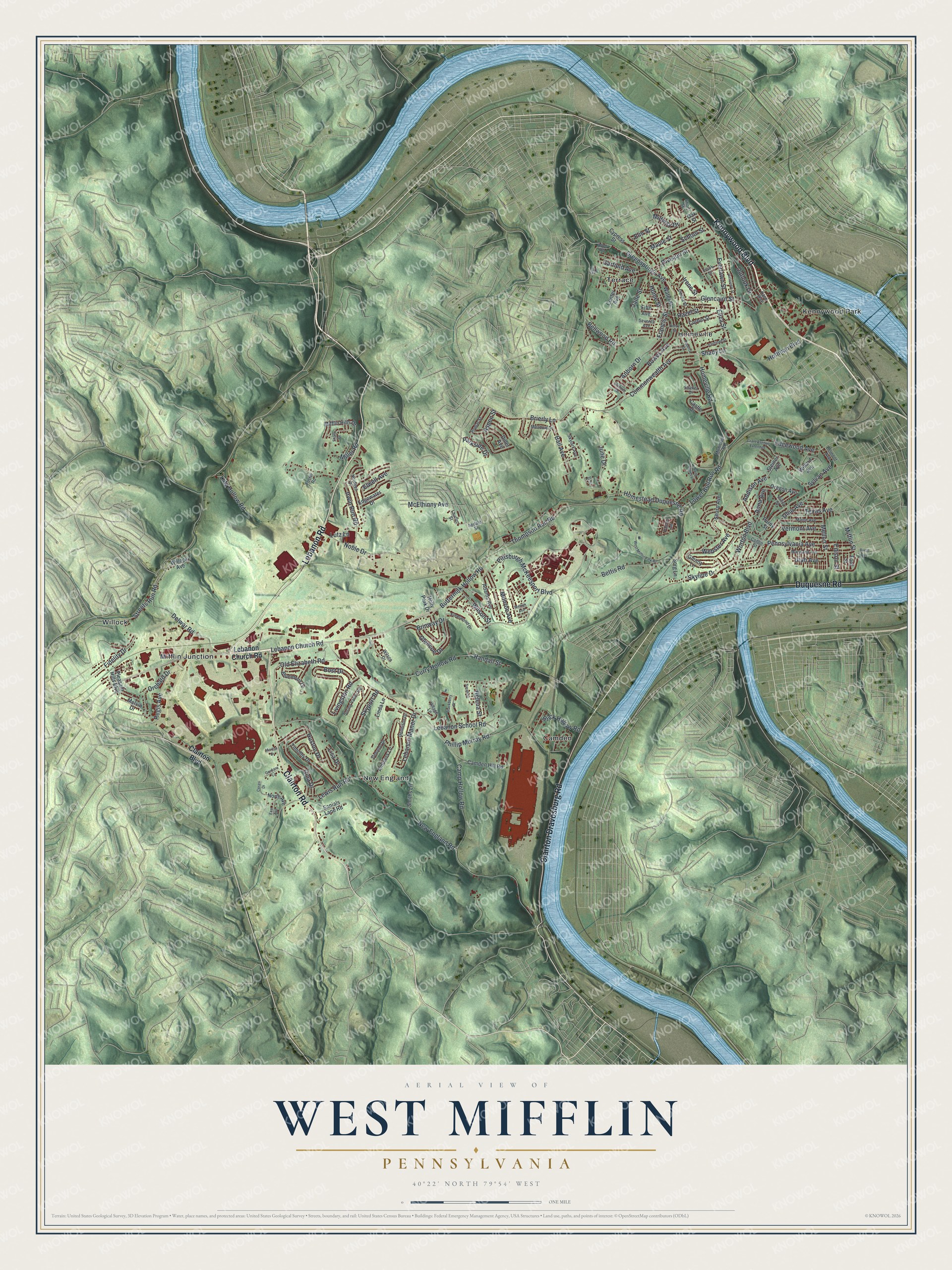 Watermarked full-map preview of West Mifflin, Pennsylvania