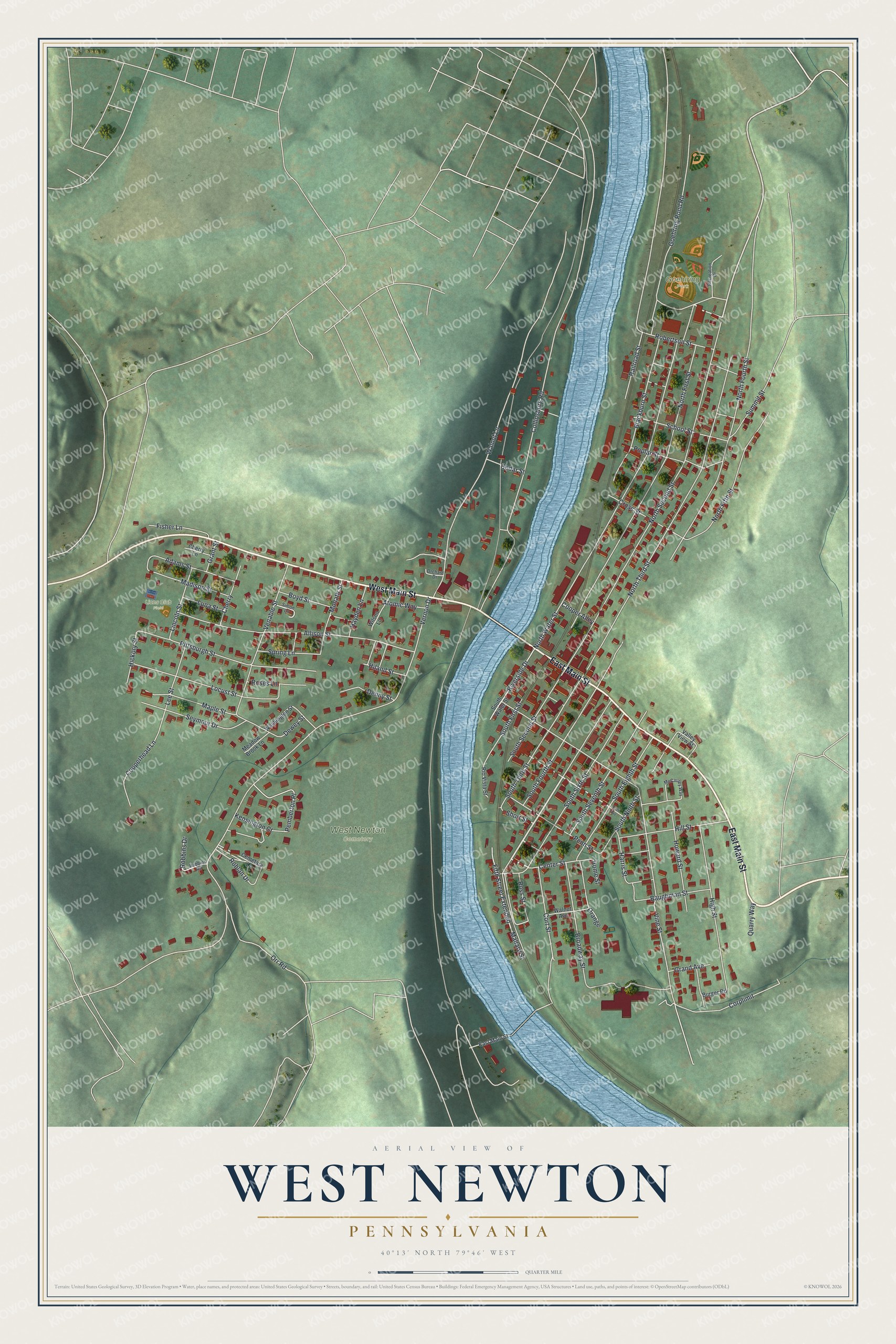 Watermarked full-map preview of West Newton, Pennsylvania