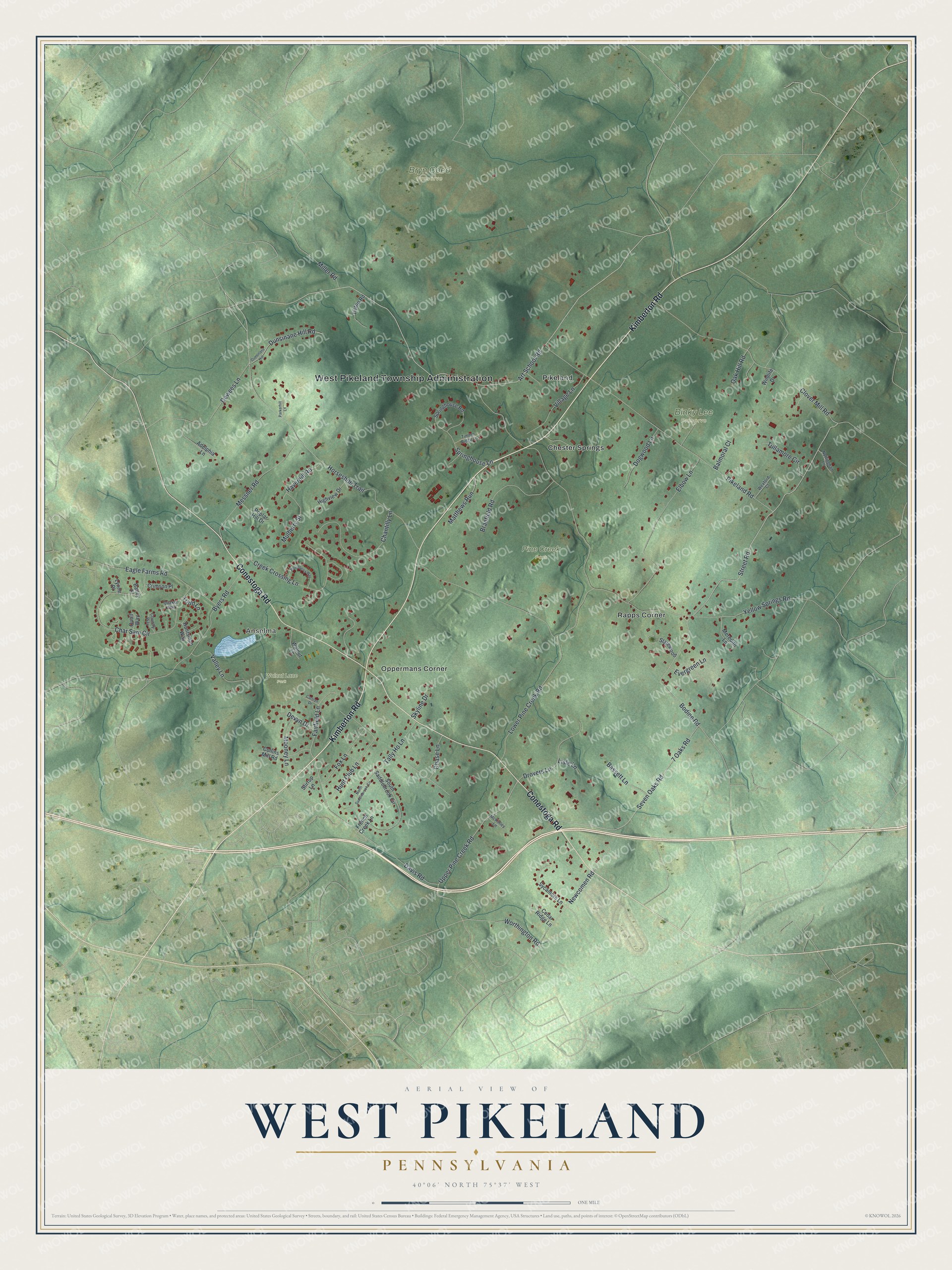 Watermarked full-map preview of West Pikeland, Pennsylvania