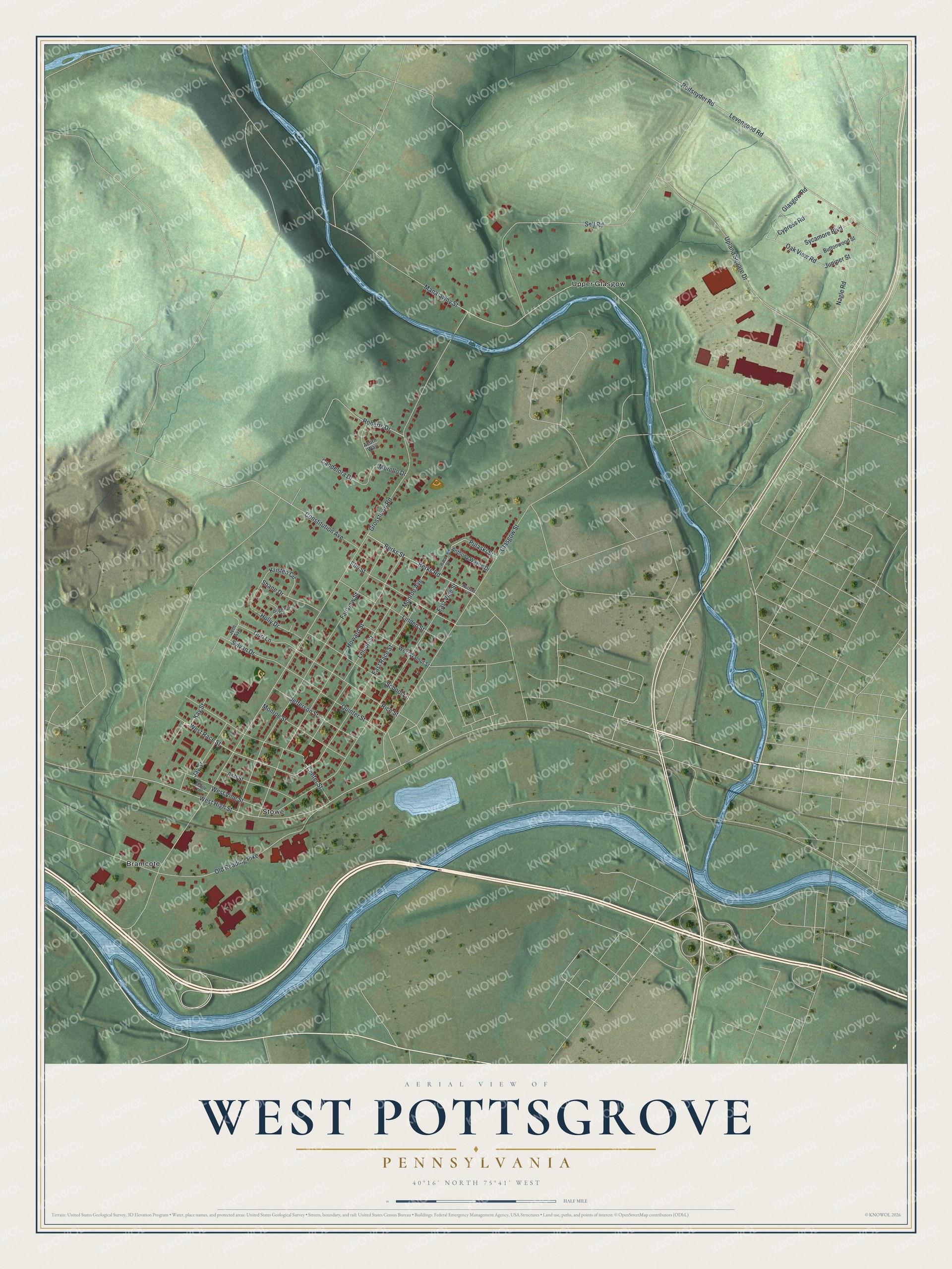 Watermarked full-map preview of West Pottsgrove, Pennsylvania
