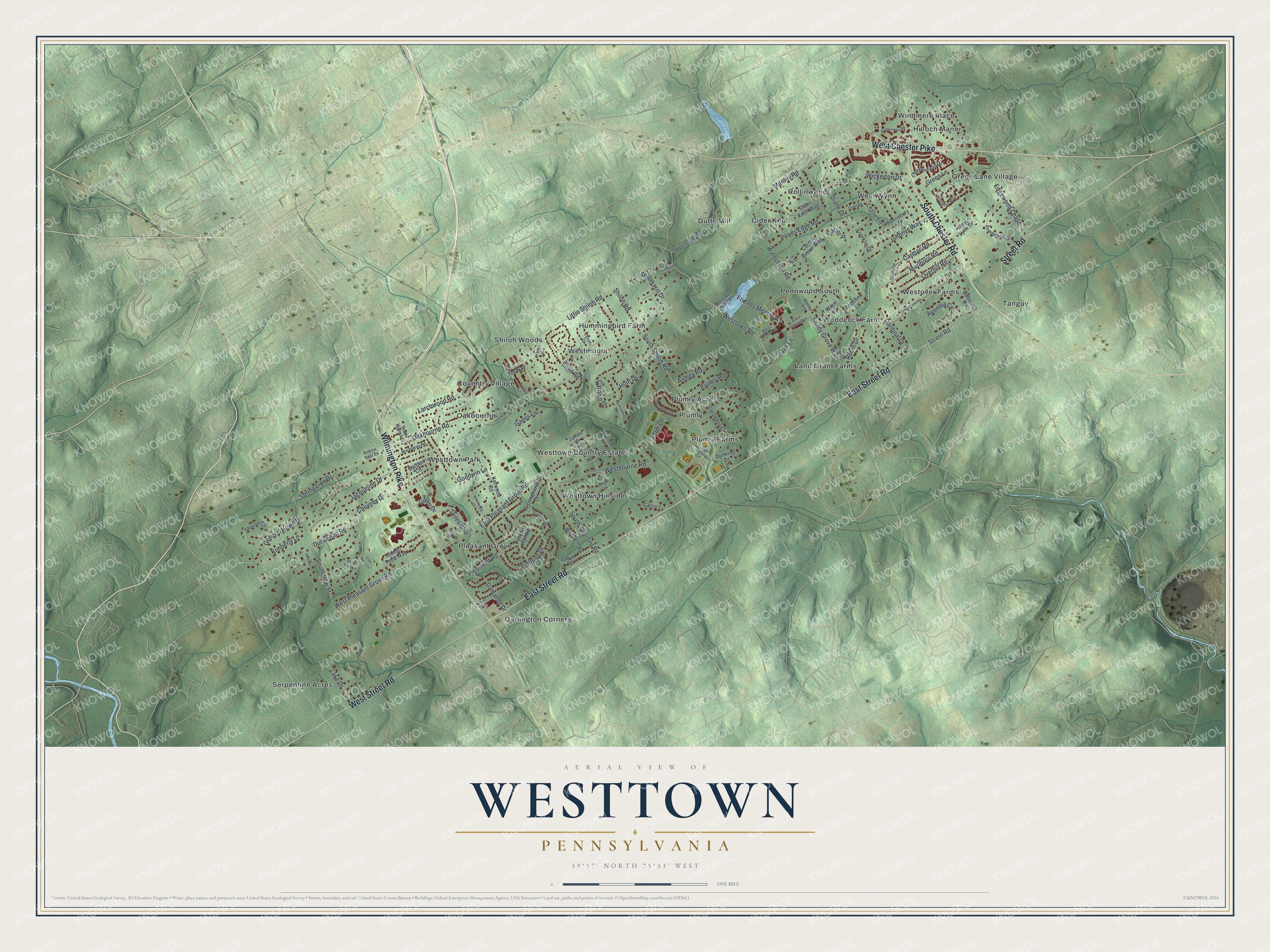 Watermarked full-map preview of Westtown, Pennsylvania