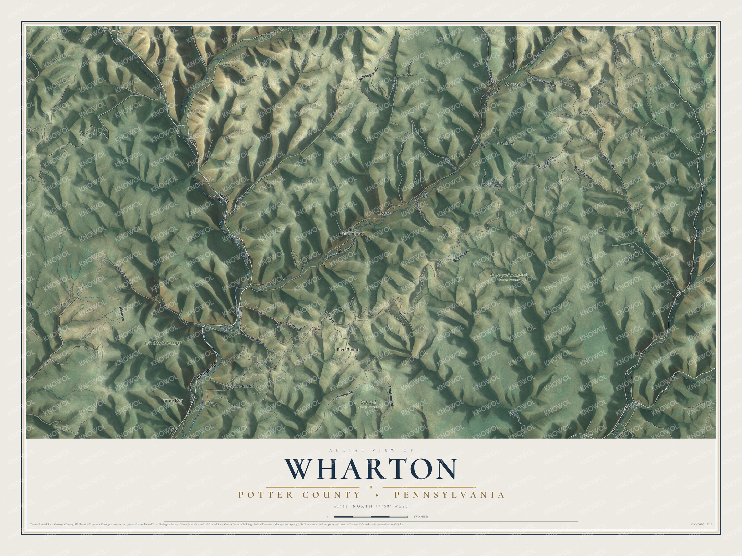 Watermarked full-map preview of Wharton, Pennsylvania