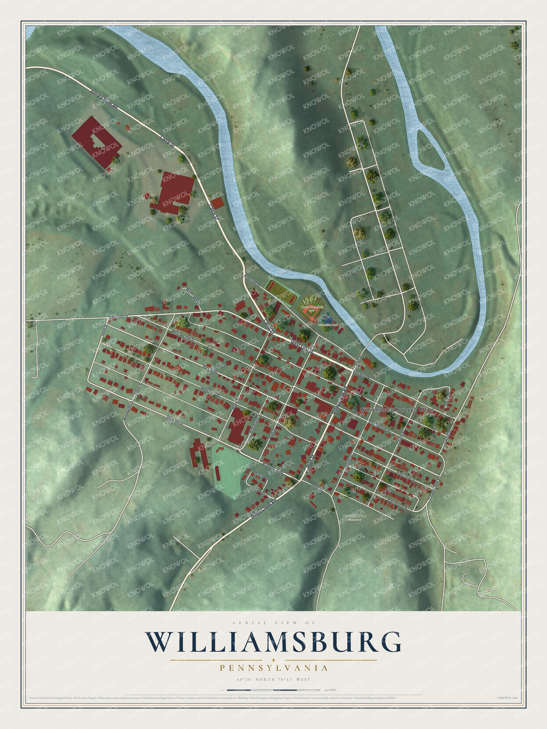 Watermarked full-map preview of Williamsburg, Pennsylvania
