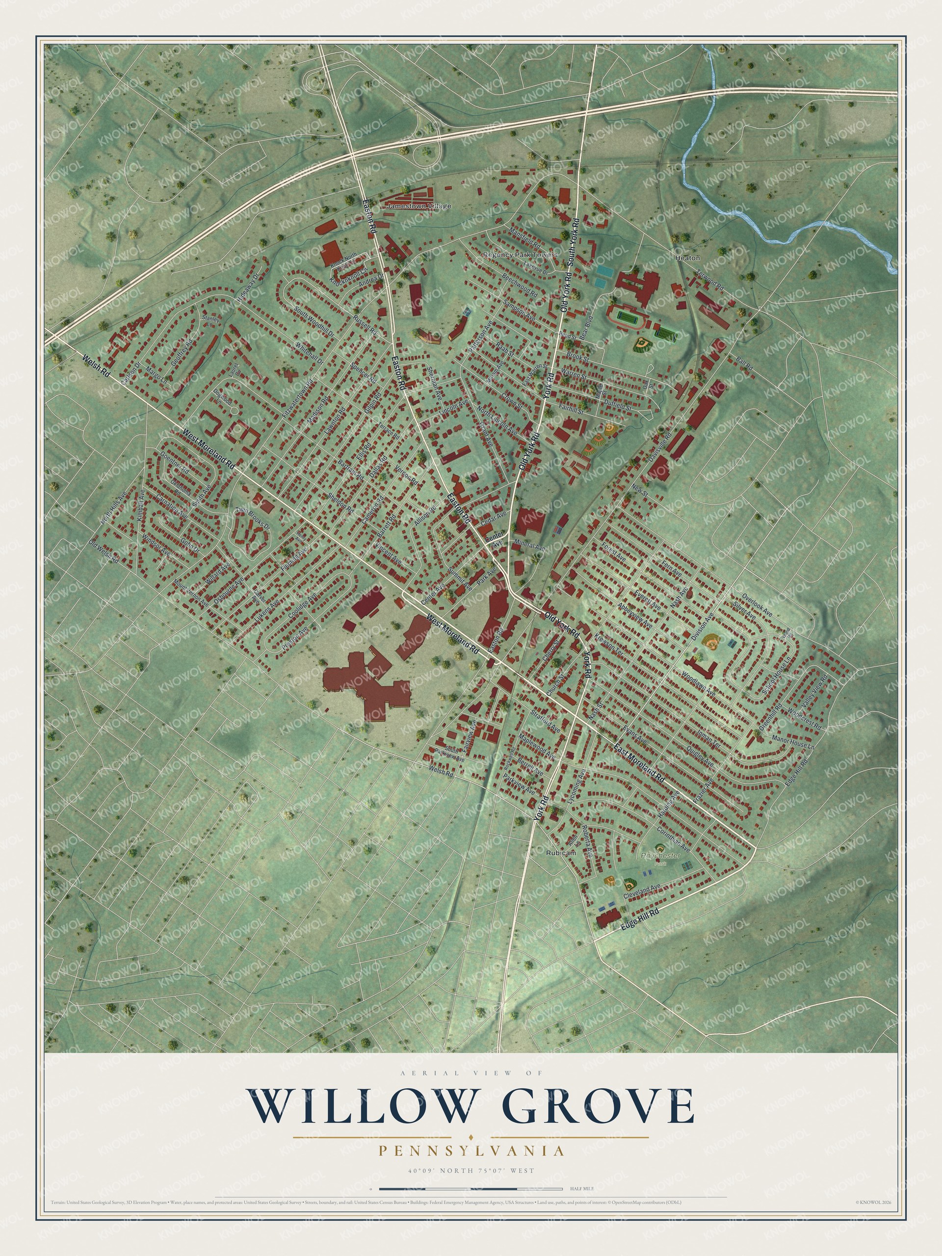 Watermarked full-map preview of Willow Grove, Pennsylvania
