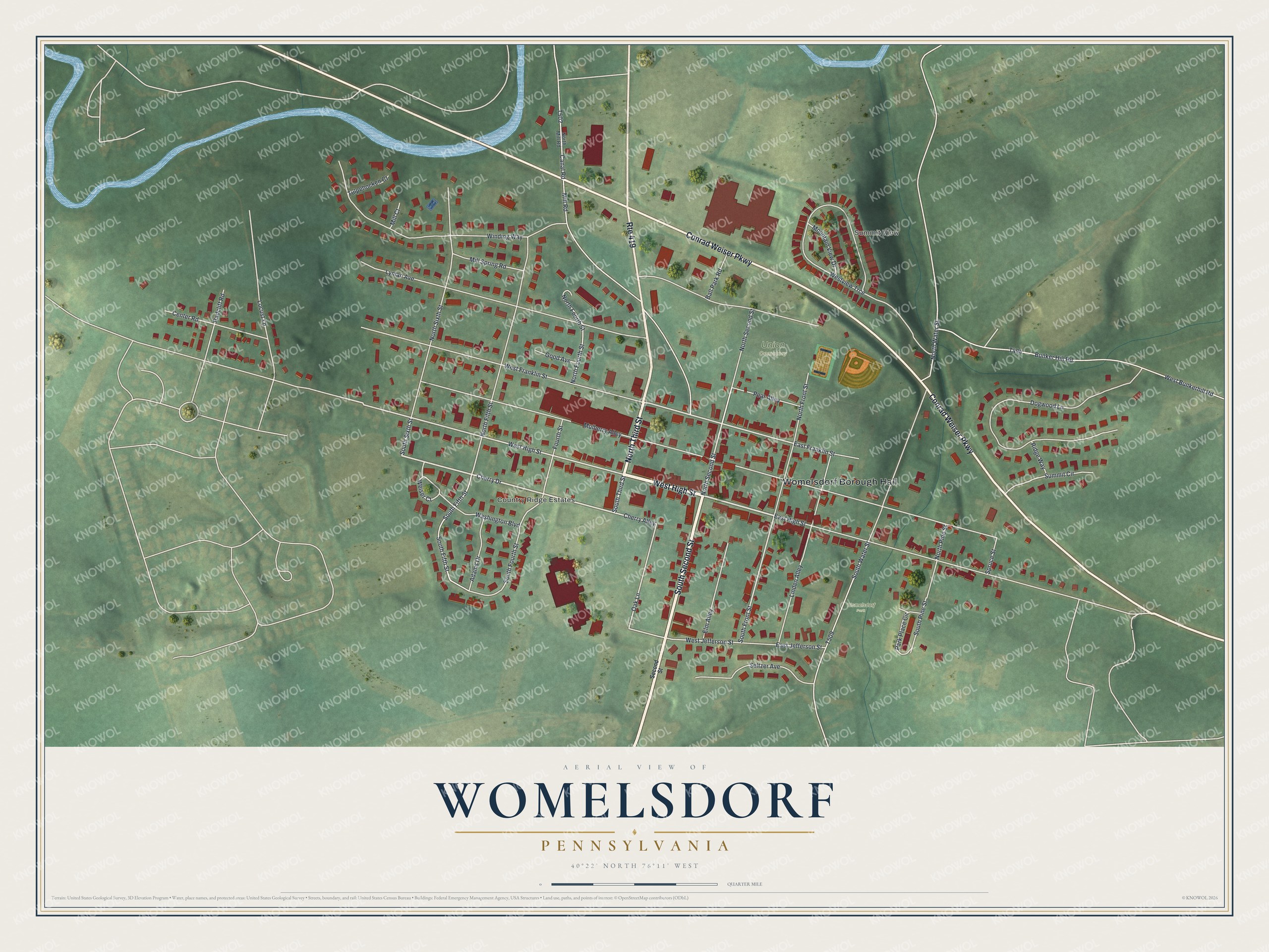 Watermarked full-map preview of Womelsdorf, Pennsylvania