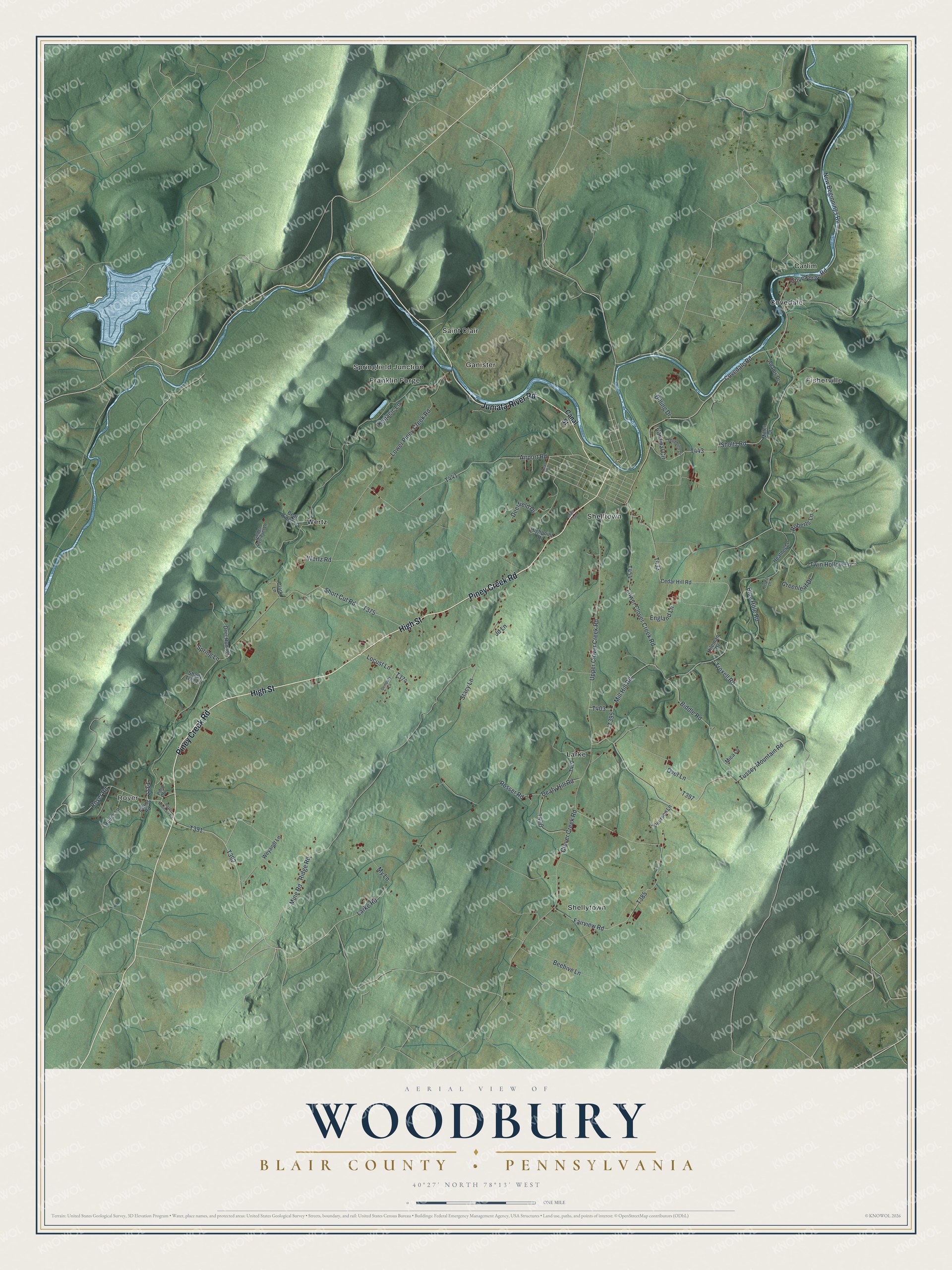 Watermarked full-map preview of Woodbury, Pennsylvania