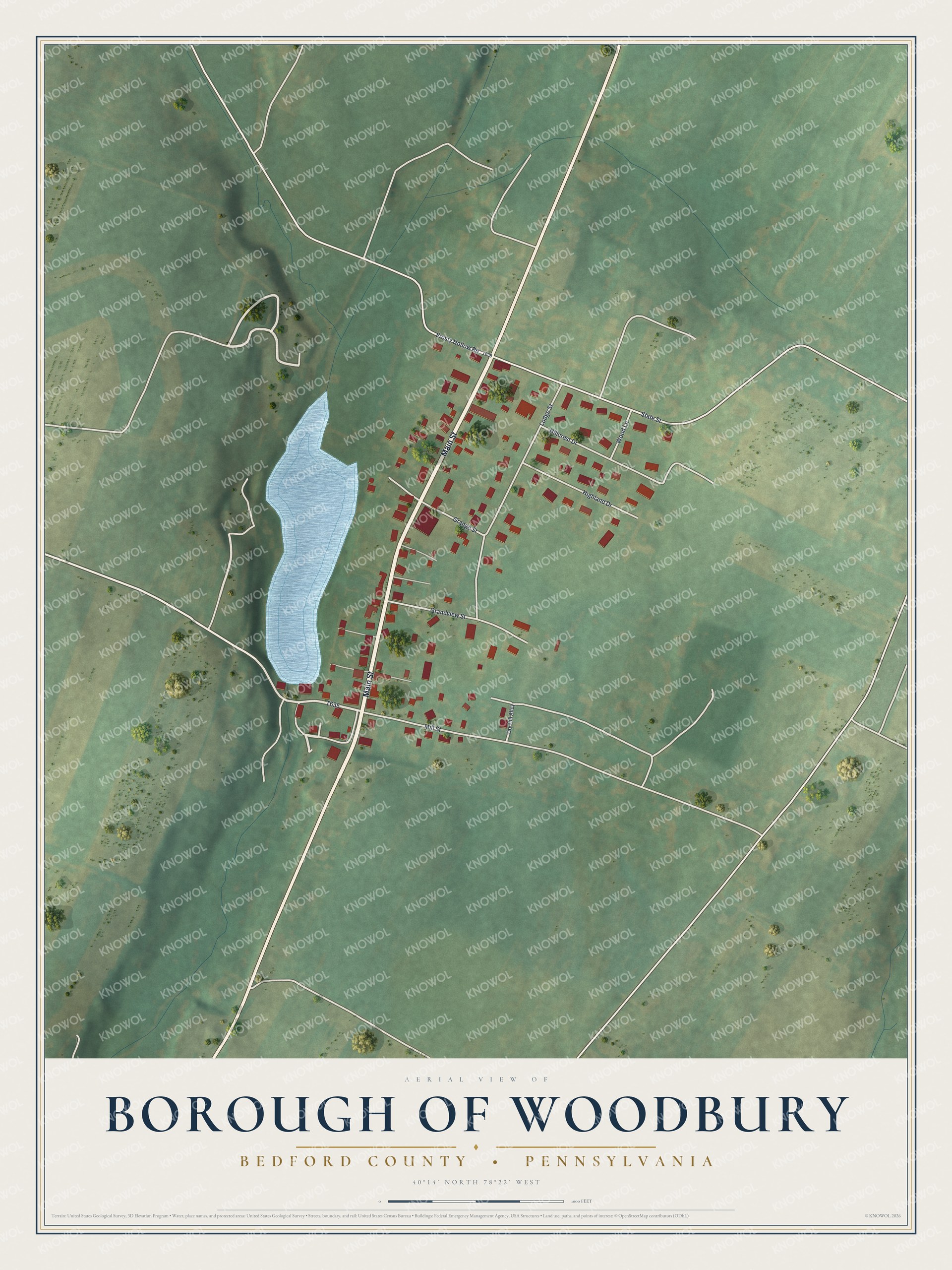 Watermarked full-map preview of Borough of Woodbury, Pennsylvania