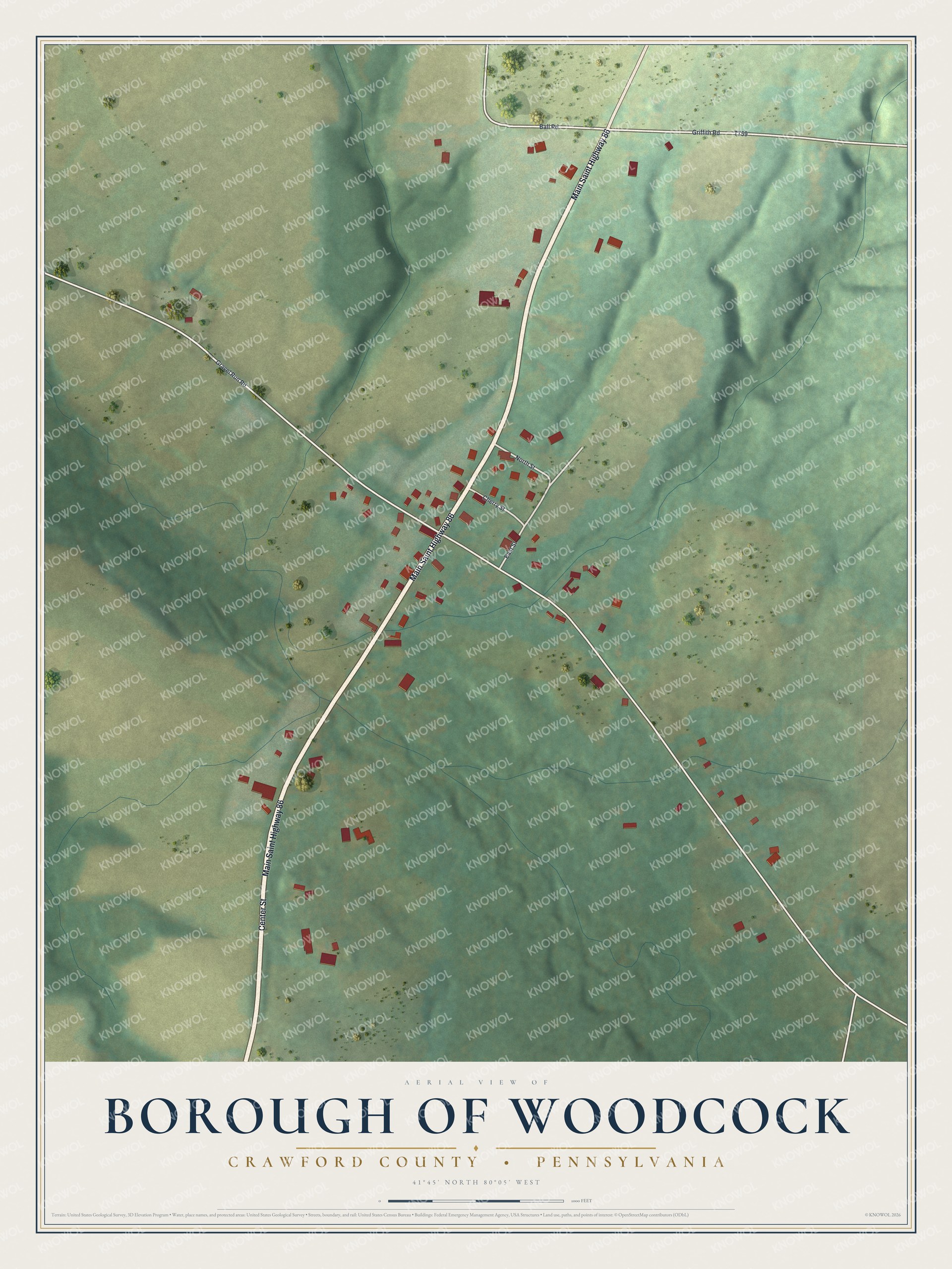 Watermarked full-map preview of Borough of Woodcock, Pennsylvania
