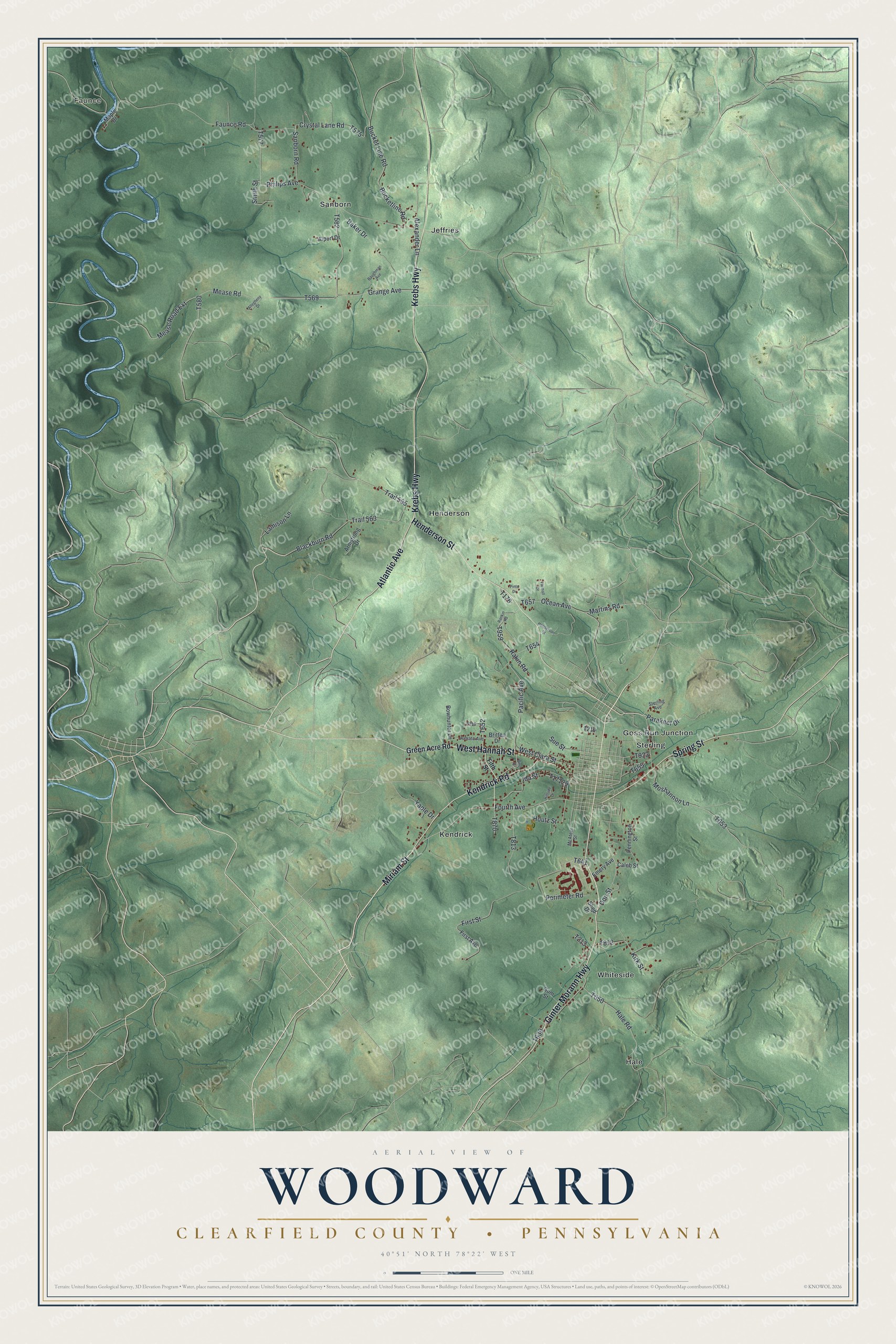 Watermarked full-map preview of Woodward, Pennsylvania