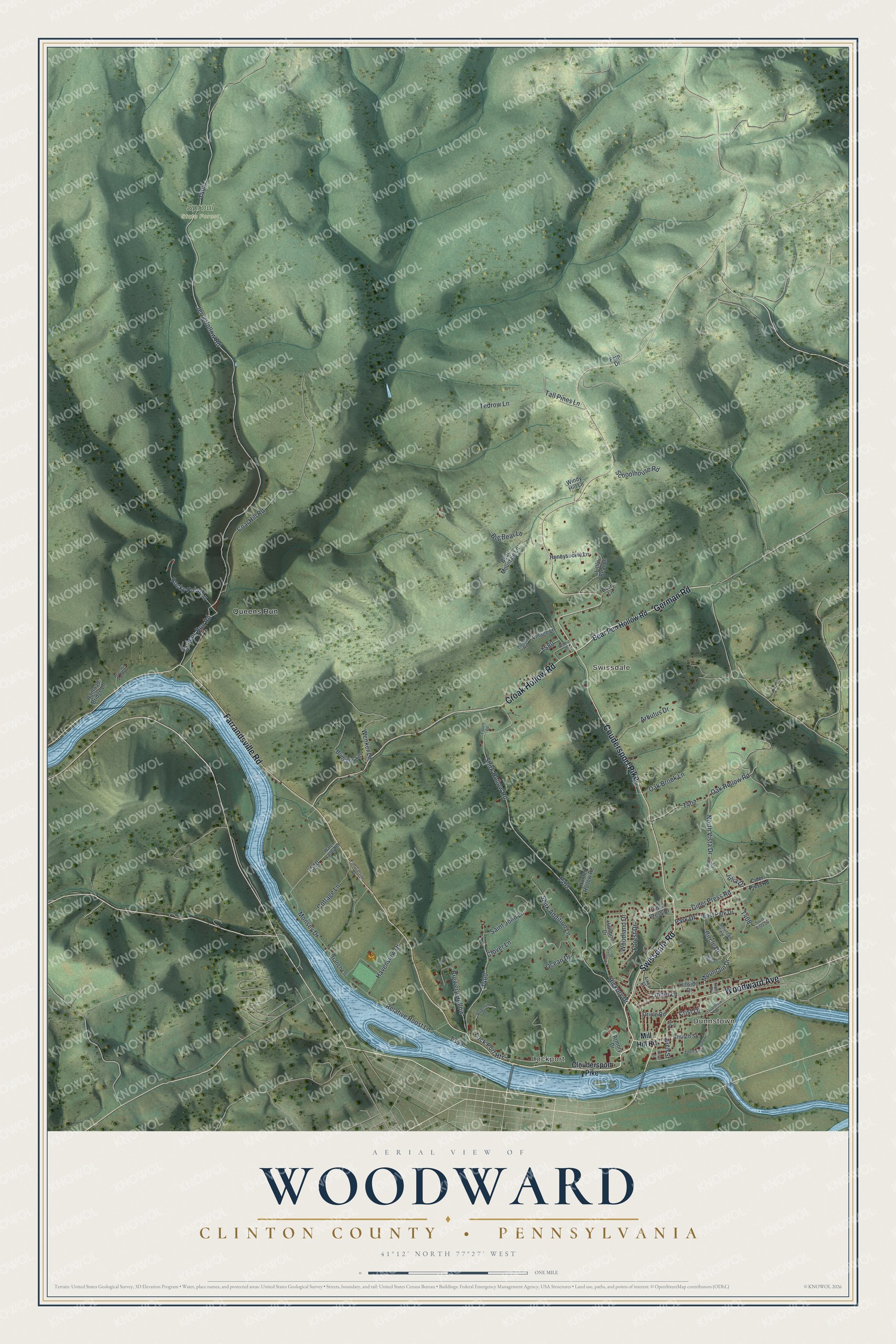 Watermarked full-map preview of Woodward, Pennsylvania